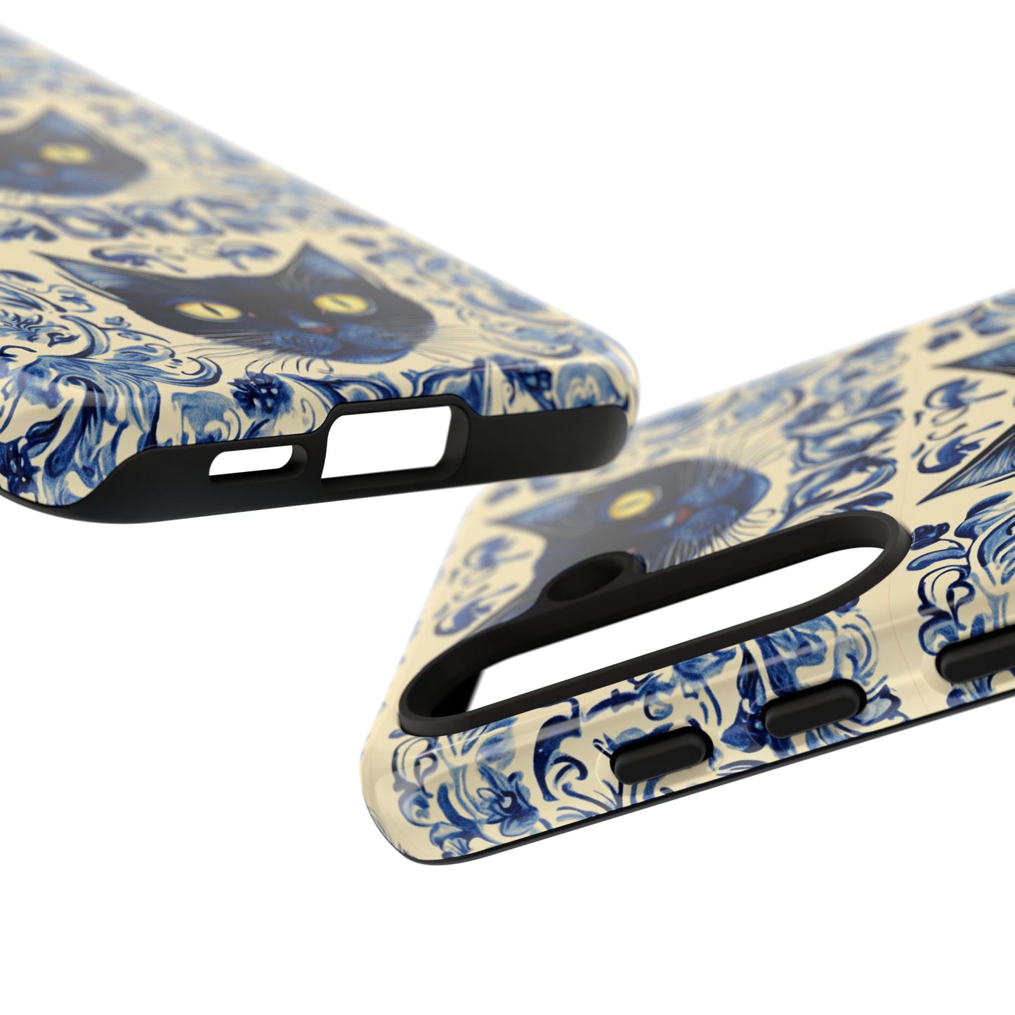Tough Phone Case - Mediterranean Tile Motif With Blue Cats
