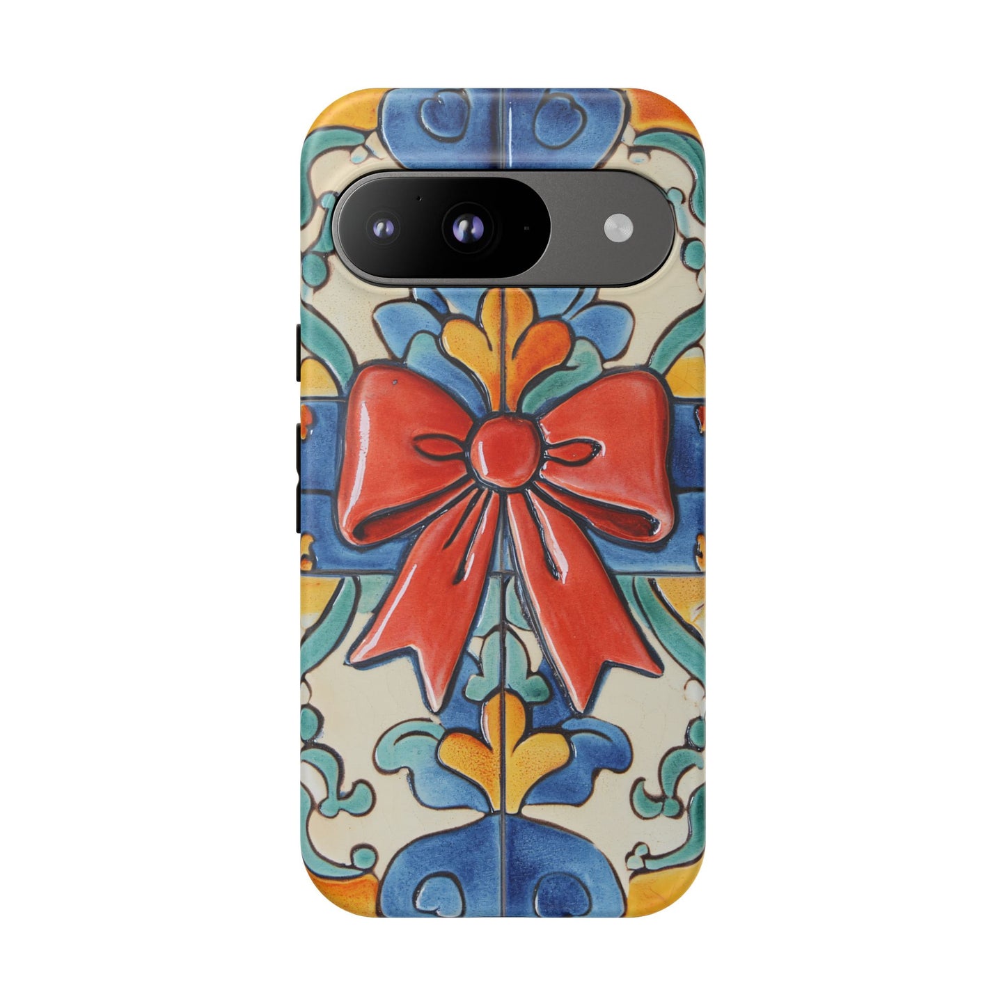 Colourful Ceramic Tile Design Phone Case With Red Bow