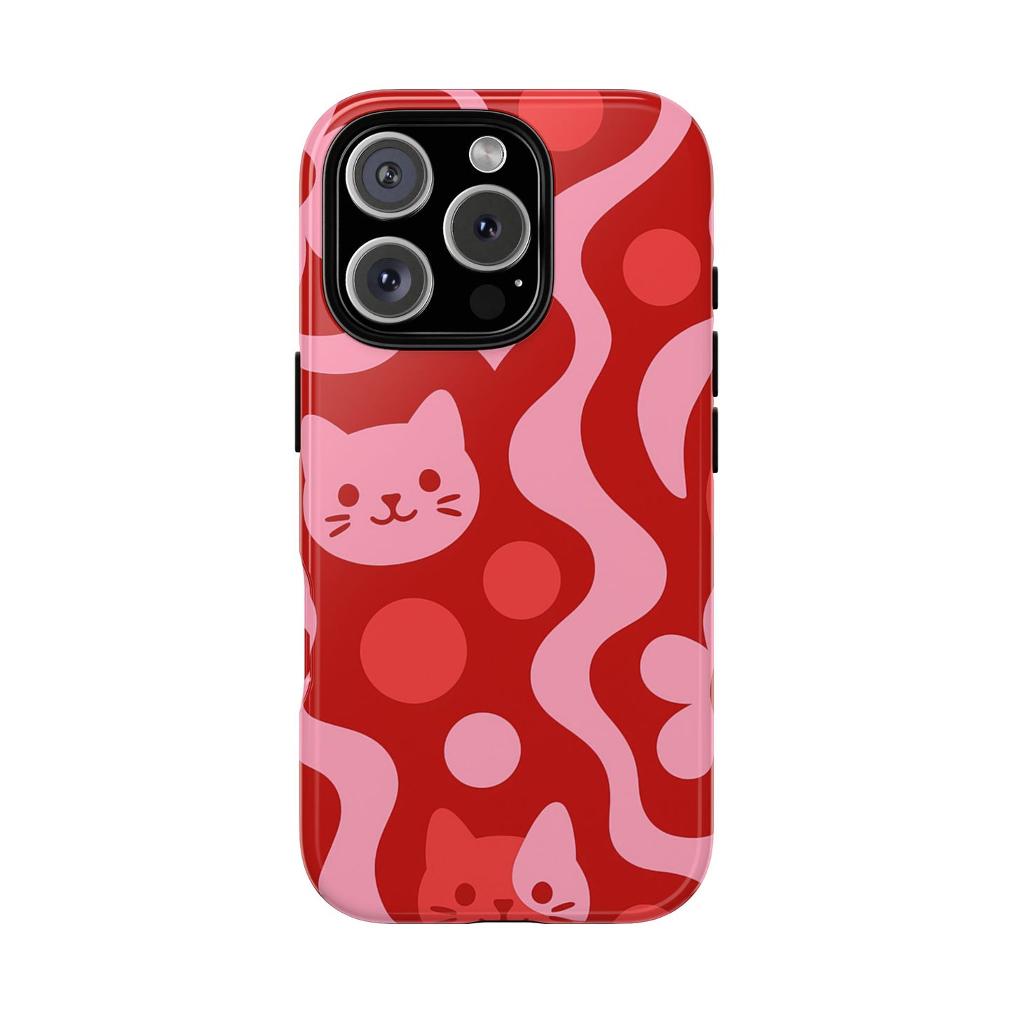 Phone Case - Vibrant Retro Cats Pattern in Red & Pink