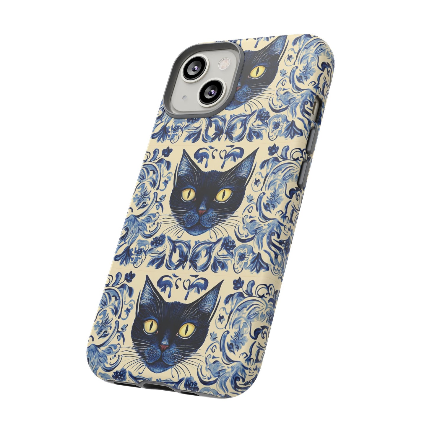Tough Phone Case - Mediterranean Tile Motif With Blue Cats