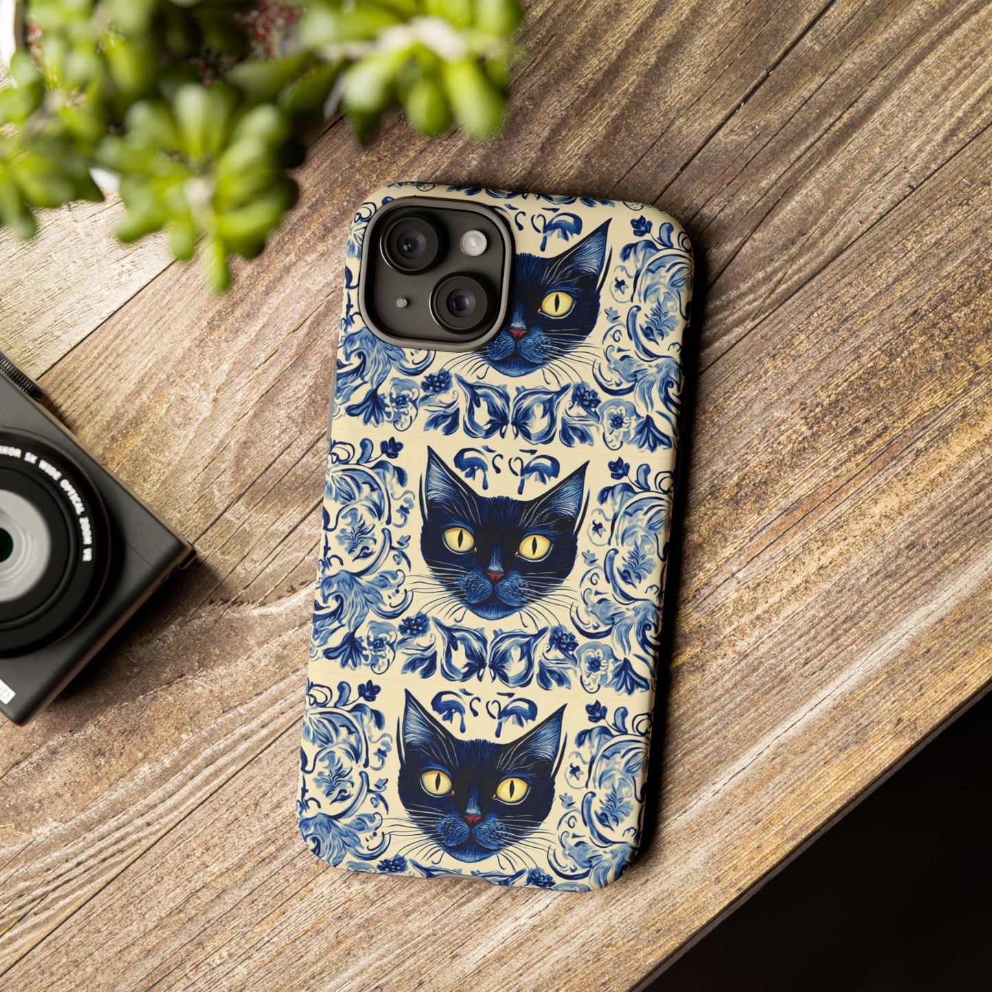 Tough Phone Case - Mediterranean Tile Motif With Blue Cats