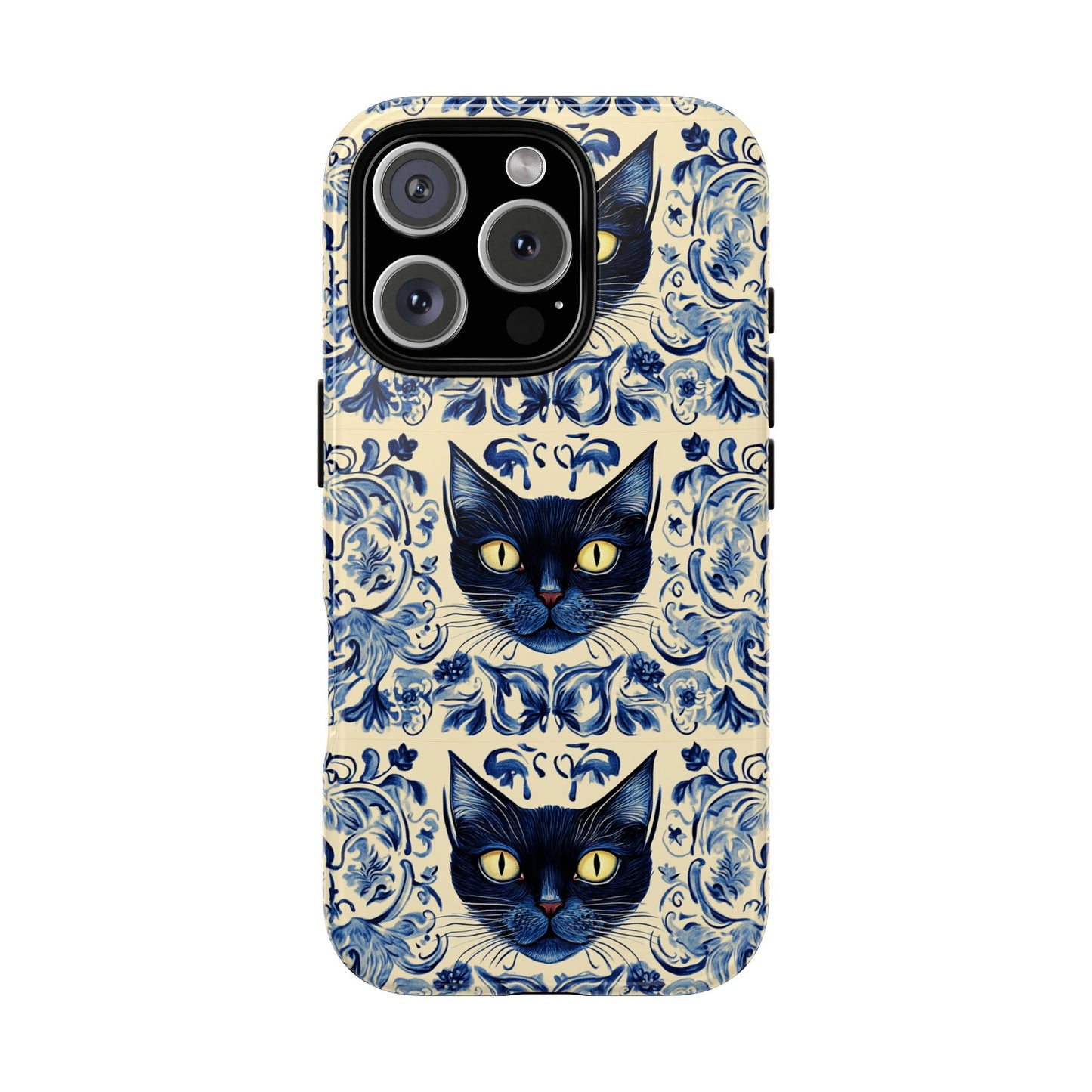 Tough Phone Case - Mediterranean Tile Motif With Blue Cats