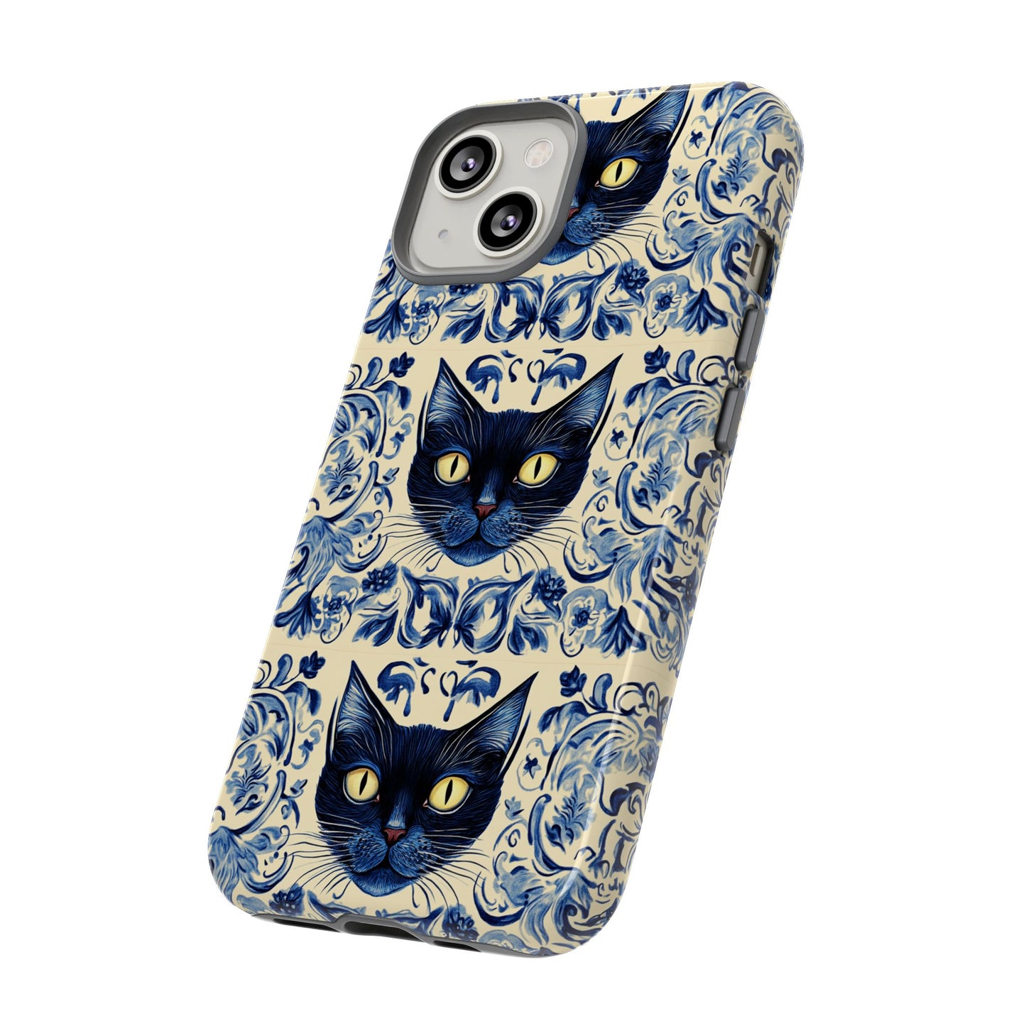 Tough Phone Case - Mediterranean Tile Motif With Blue Cats