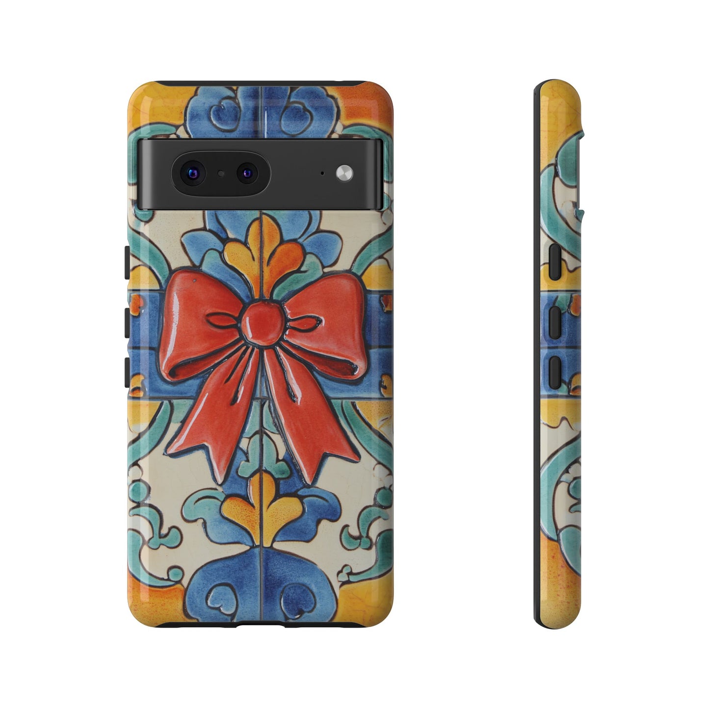 Colourful Ceramic Tile Design Phone Case With Red Bow