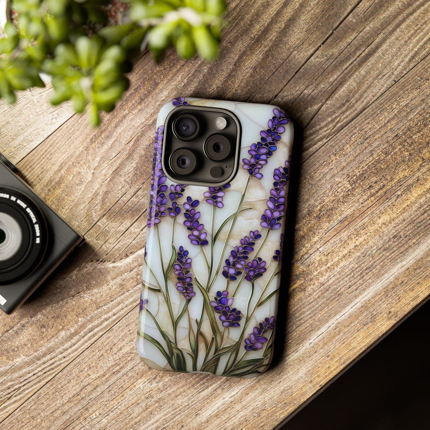 Floral Phone Case With Lavender in Stained Glass Motif