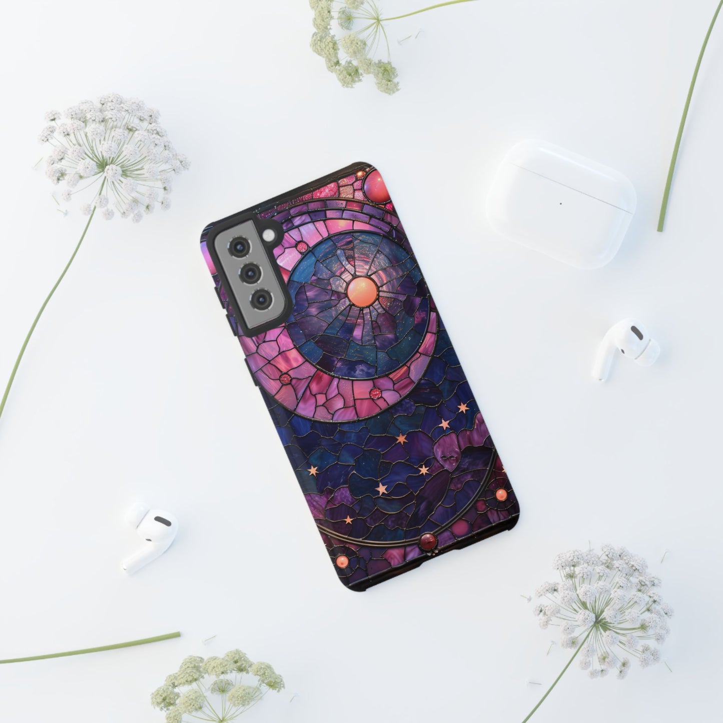 Pink Moon Tough Phone Cases in Stained Glass Design