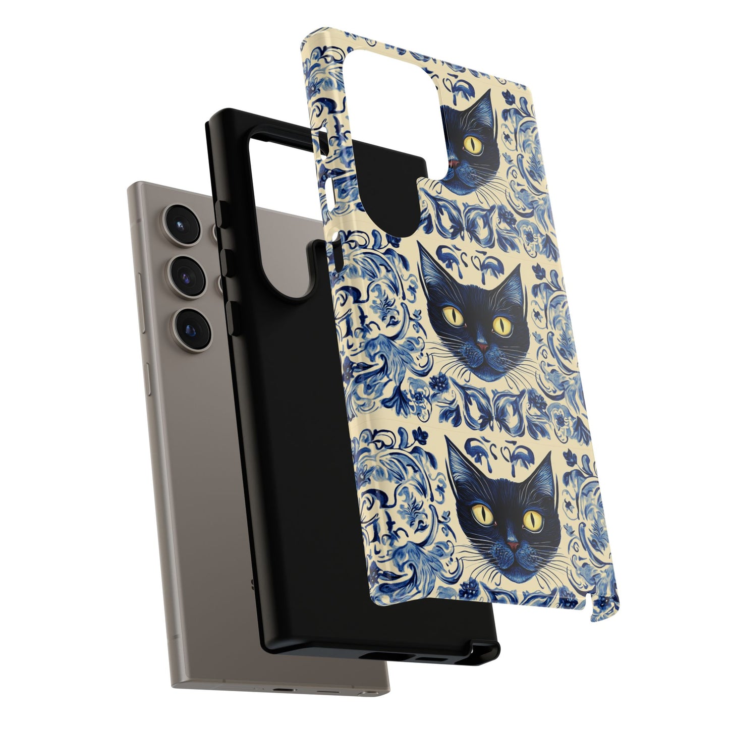 Tough Phone Case - Mediterranean Tile Motif With Blue Cats