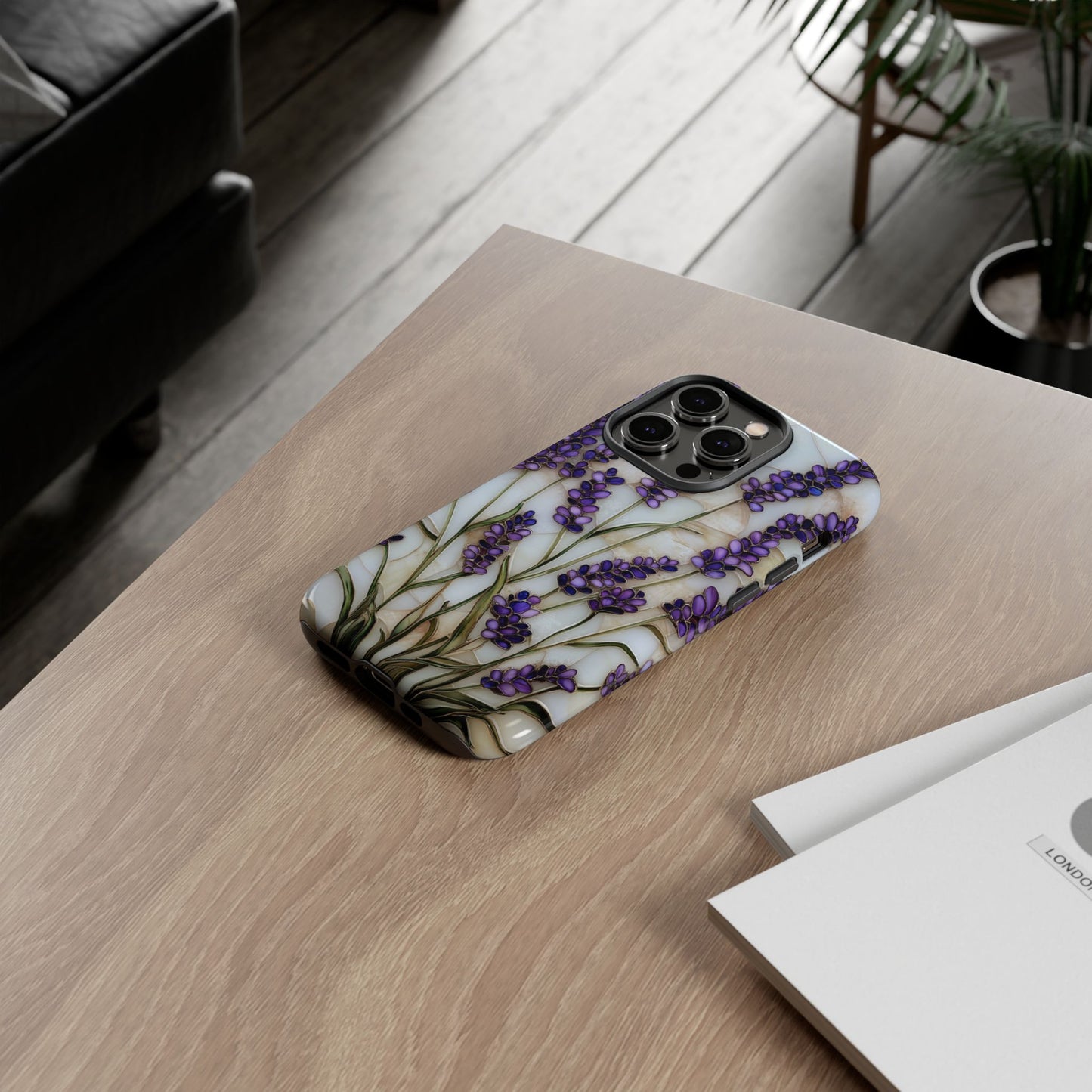 Floral Phone Case With Lavender in Stained Glass Motif