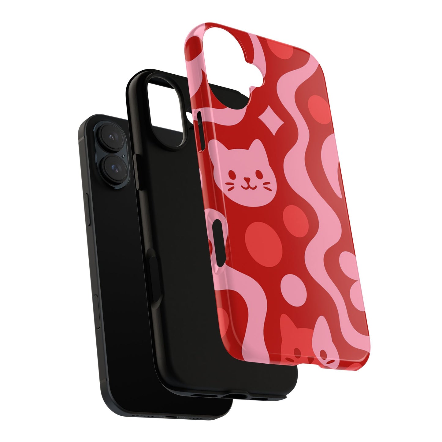 Phone Case - Vibrant Retro Cats Pattern in Red & Pink
