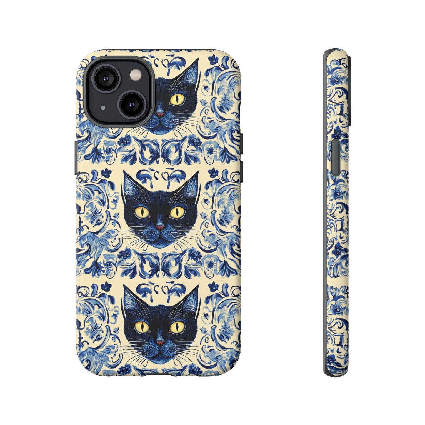 Tough Phone Case - Mediterranean Tile Motif With Blue Cats