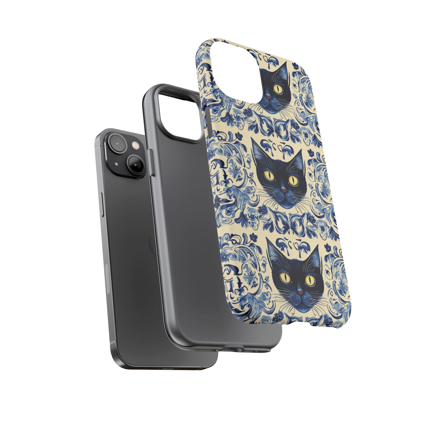 Tough Phone Case - Mediterranean Tile Motif With Blue Cats
