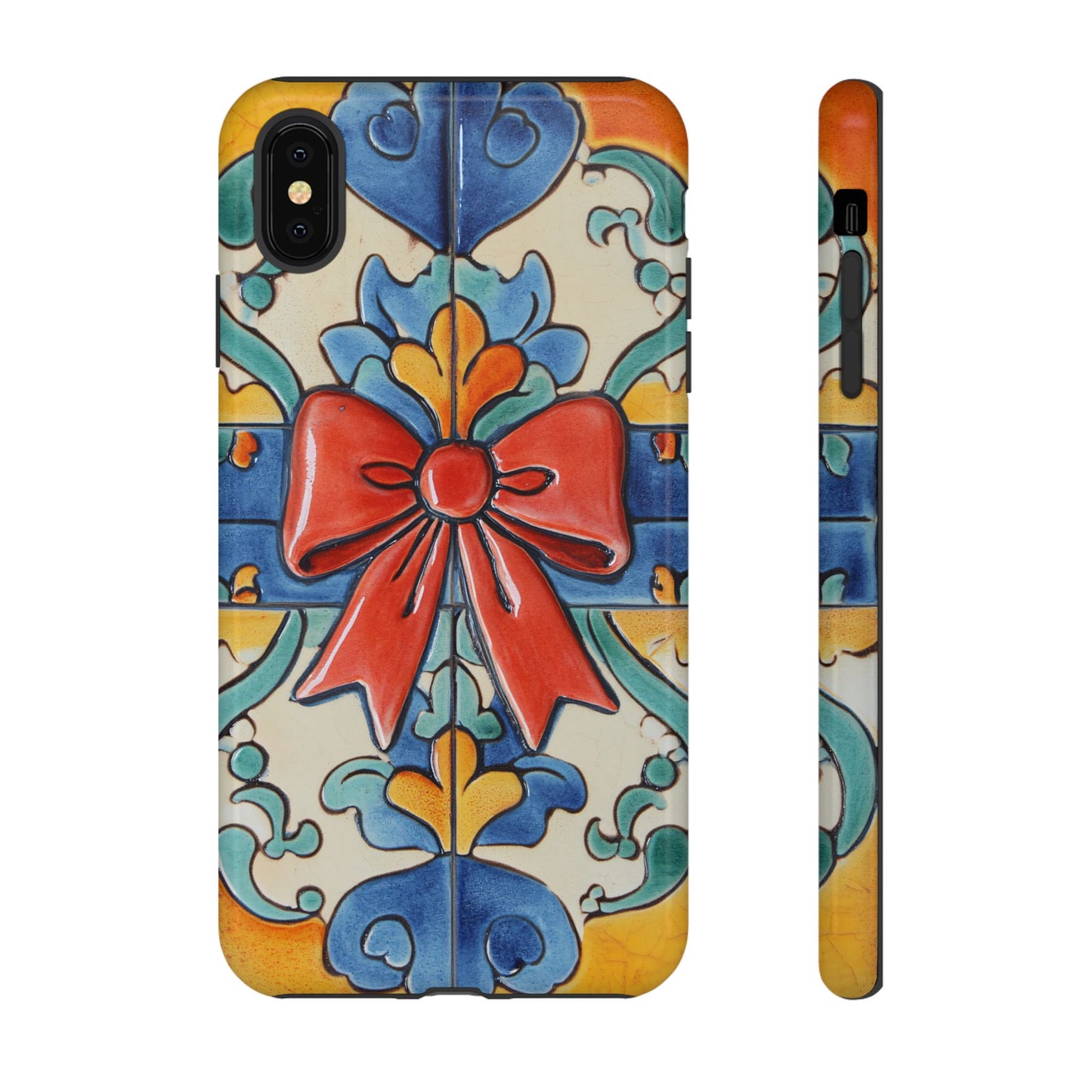 Colourful Ceramic Tile Design Phone Case With Red Bow