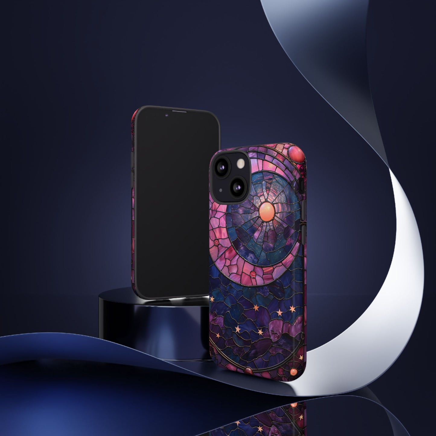 Pink Moon Tough Phone Cases in Stained Glass Design