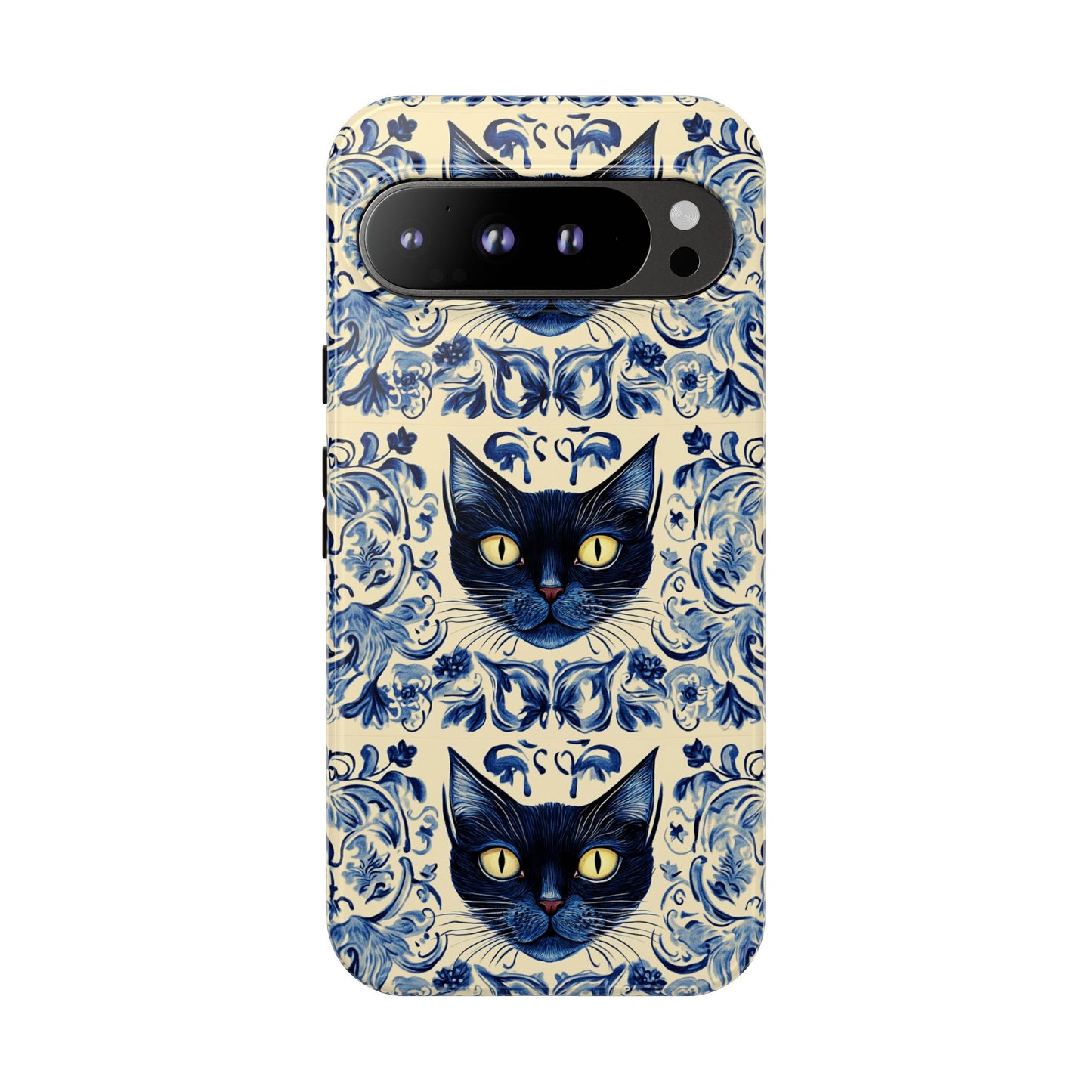 Tough Phone Case - Mediterranean Tile Motif With Blue Cats
