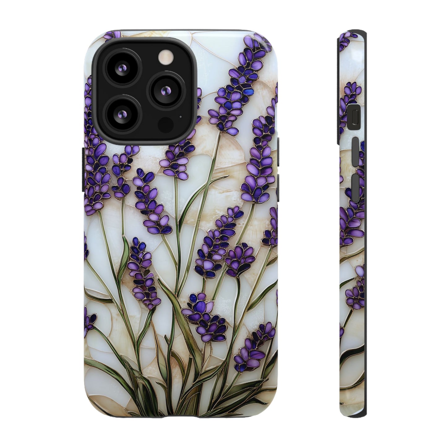 Floral Phone Case With Lavender in Stained Glass Motif