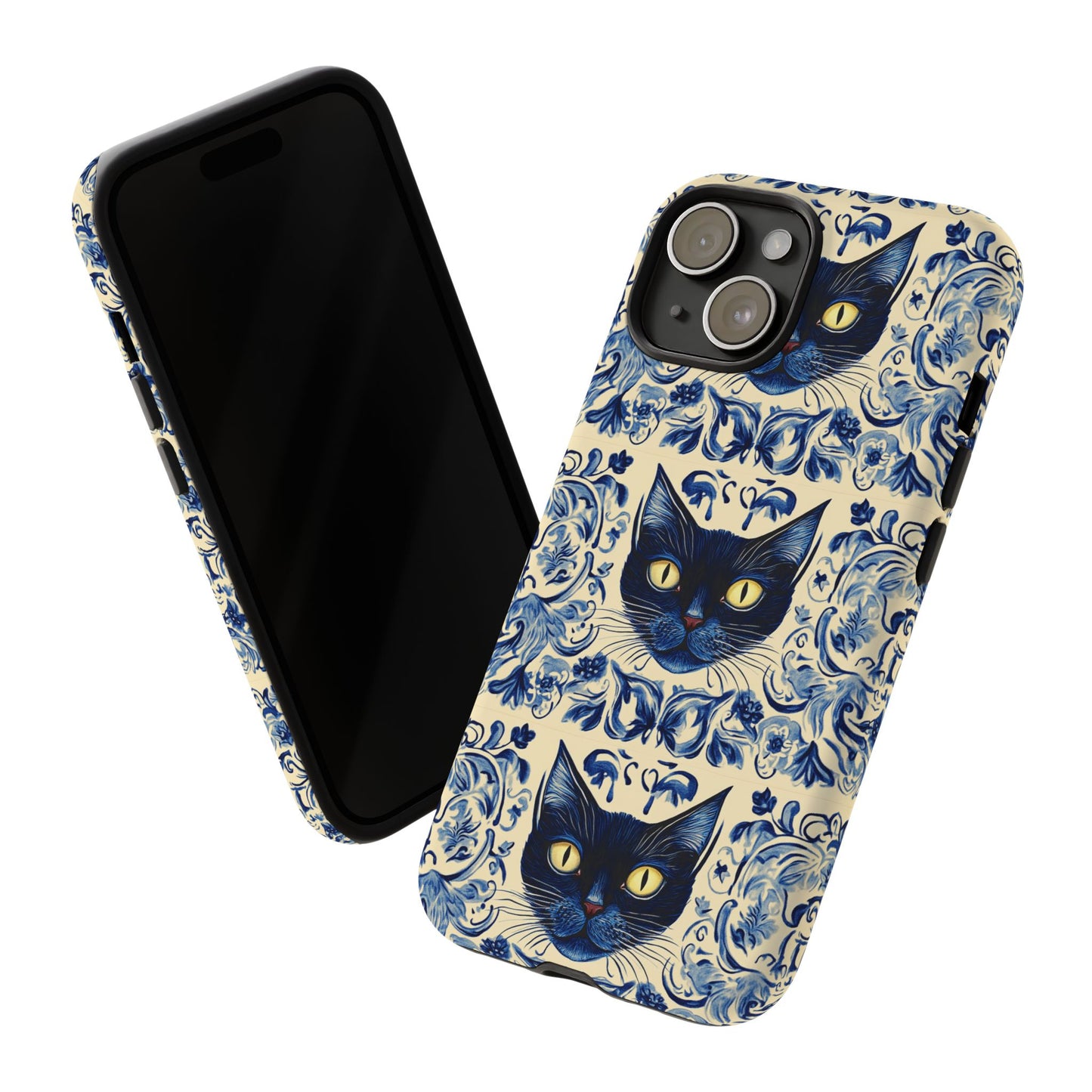 Tough Phone Case - Mediterranean Tile Motif With Blue Cats