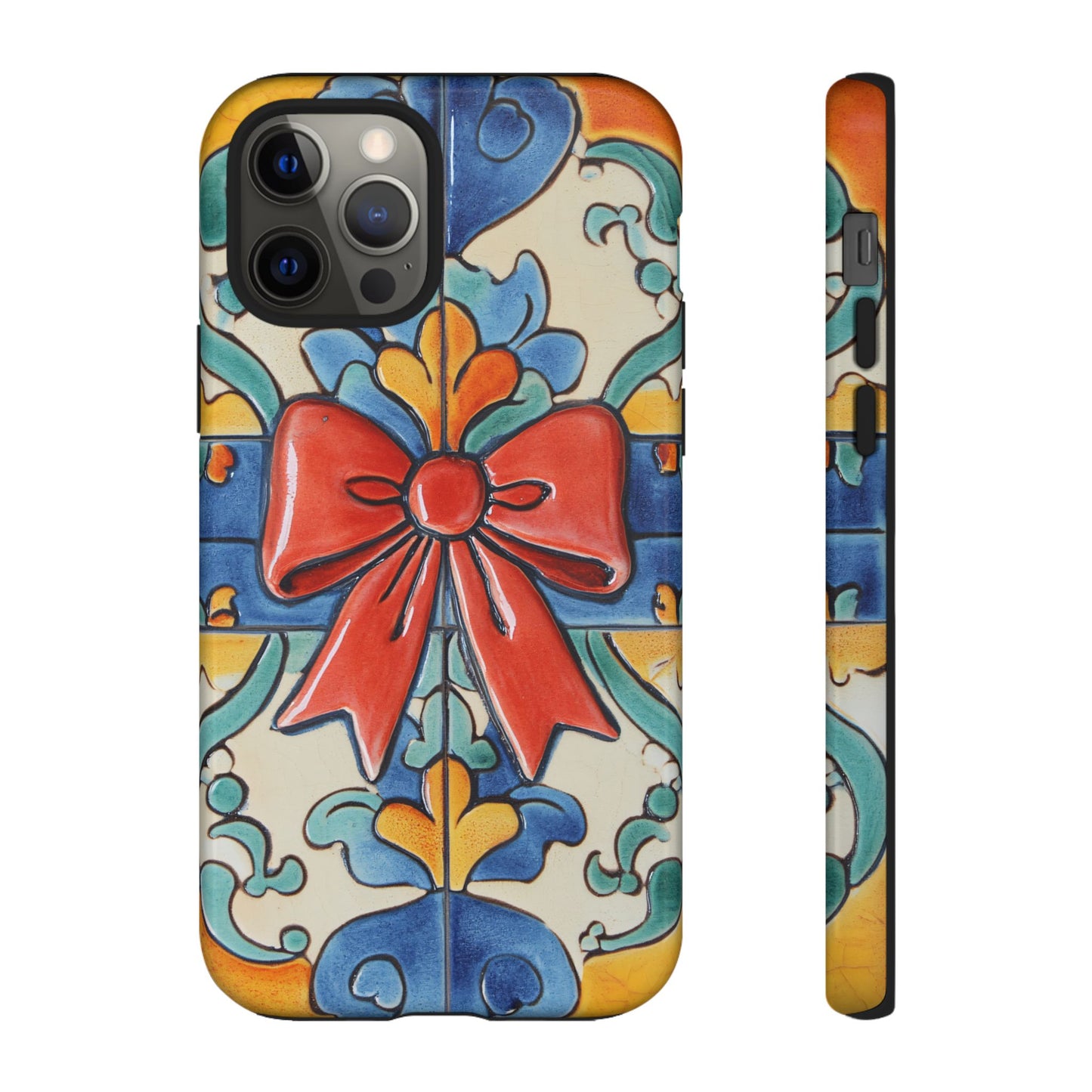 Colourful Ceramic Tile Design Phone Case With Red Bow