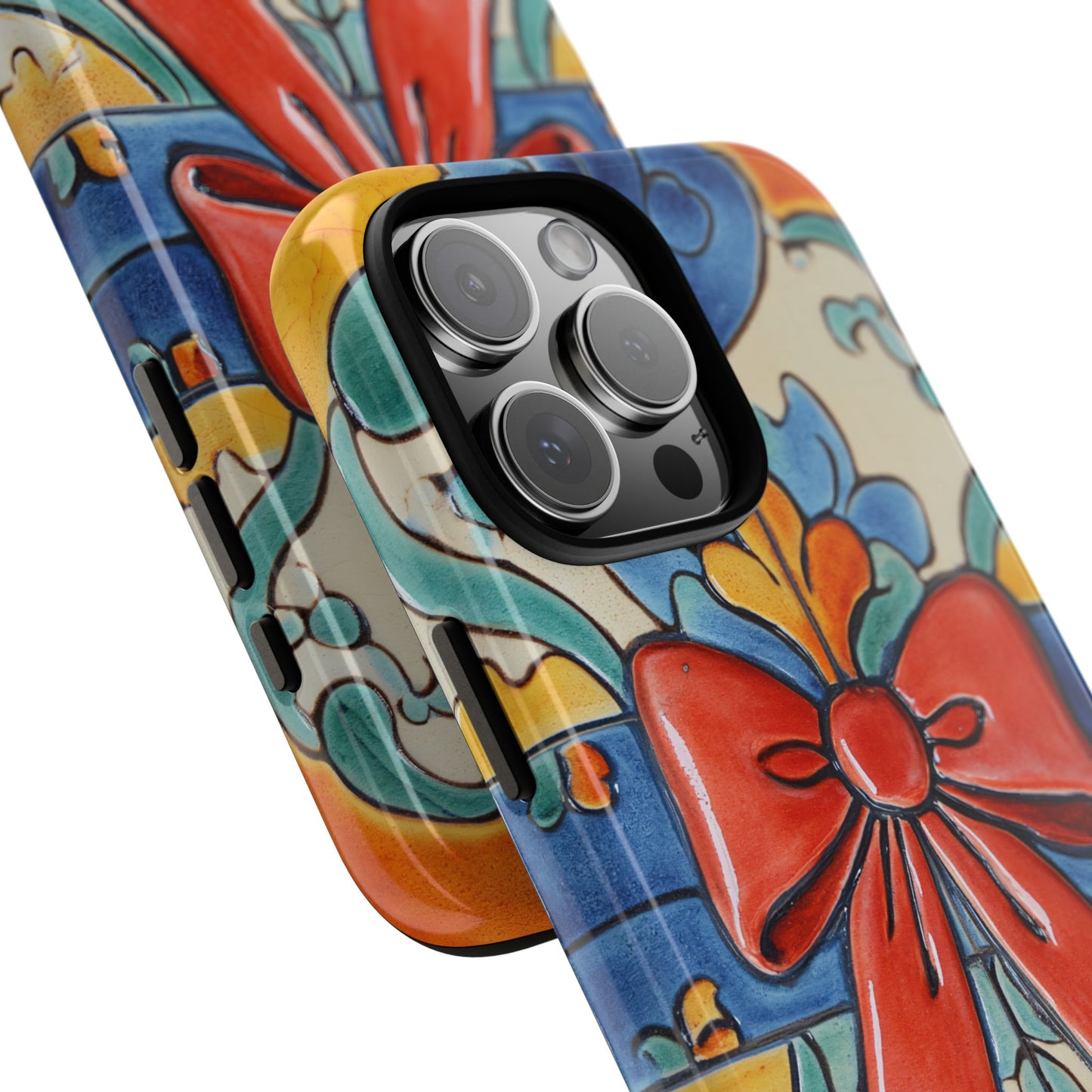 Colourful Ceramic Tile Design Phone Case With Red Bow