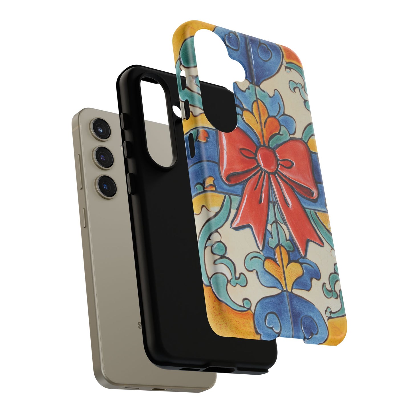 Colourful Ceramic Tile Design Phone Case With Red Bow