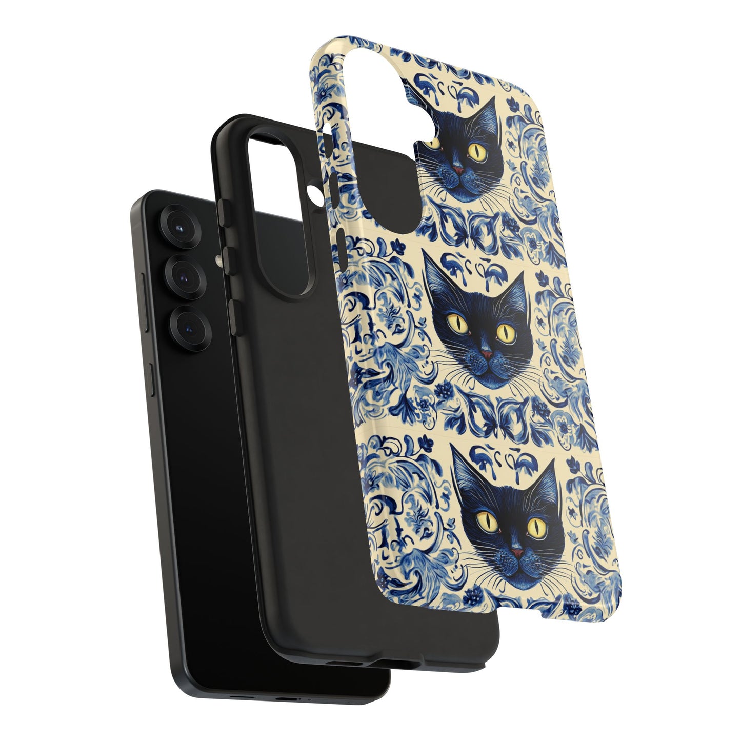 Tough Phone Case - Mediterranean Tile Motif With Blue Cats