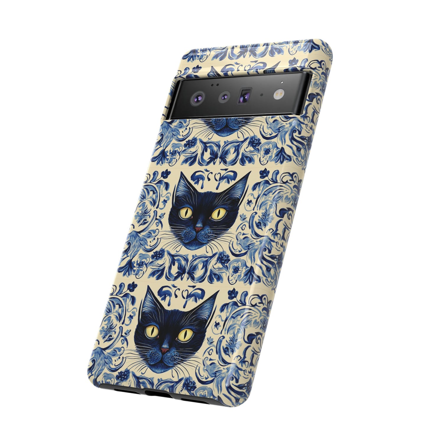 Tough Phone Case - Mediterranean Tile Motif With Blue Cats