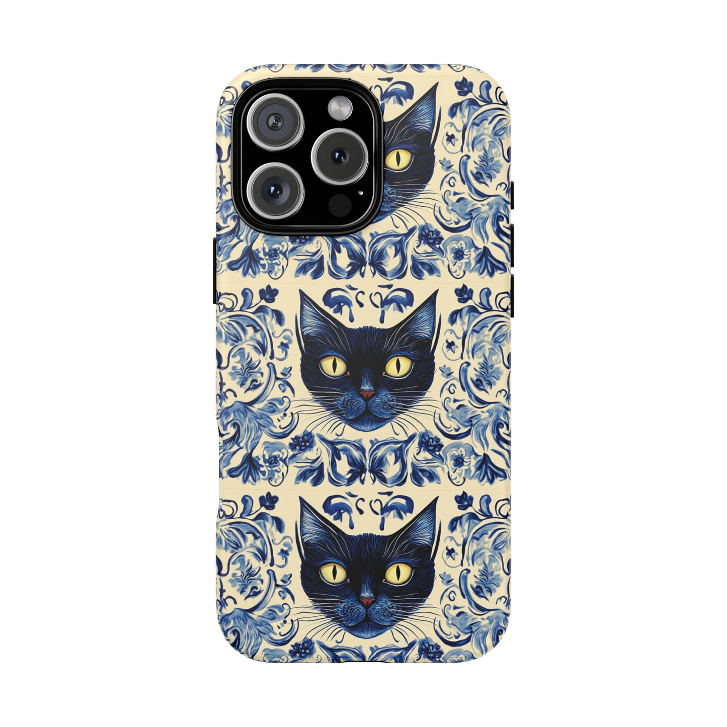 Tough Phone Case - Mediterranean Tile Motif With Blue Cats