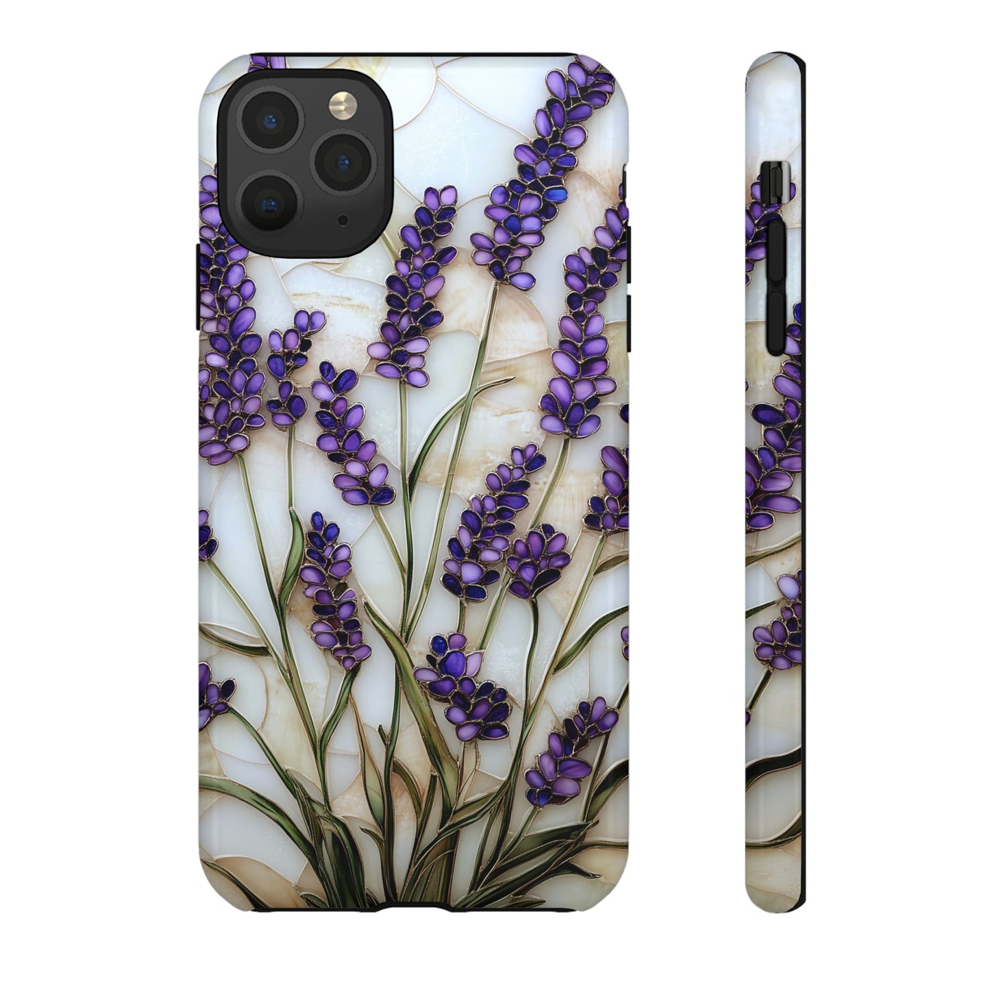Floral Phone Case With Lavender in Stained Glass Motif