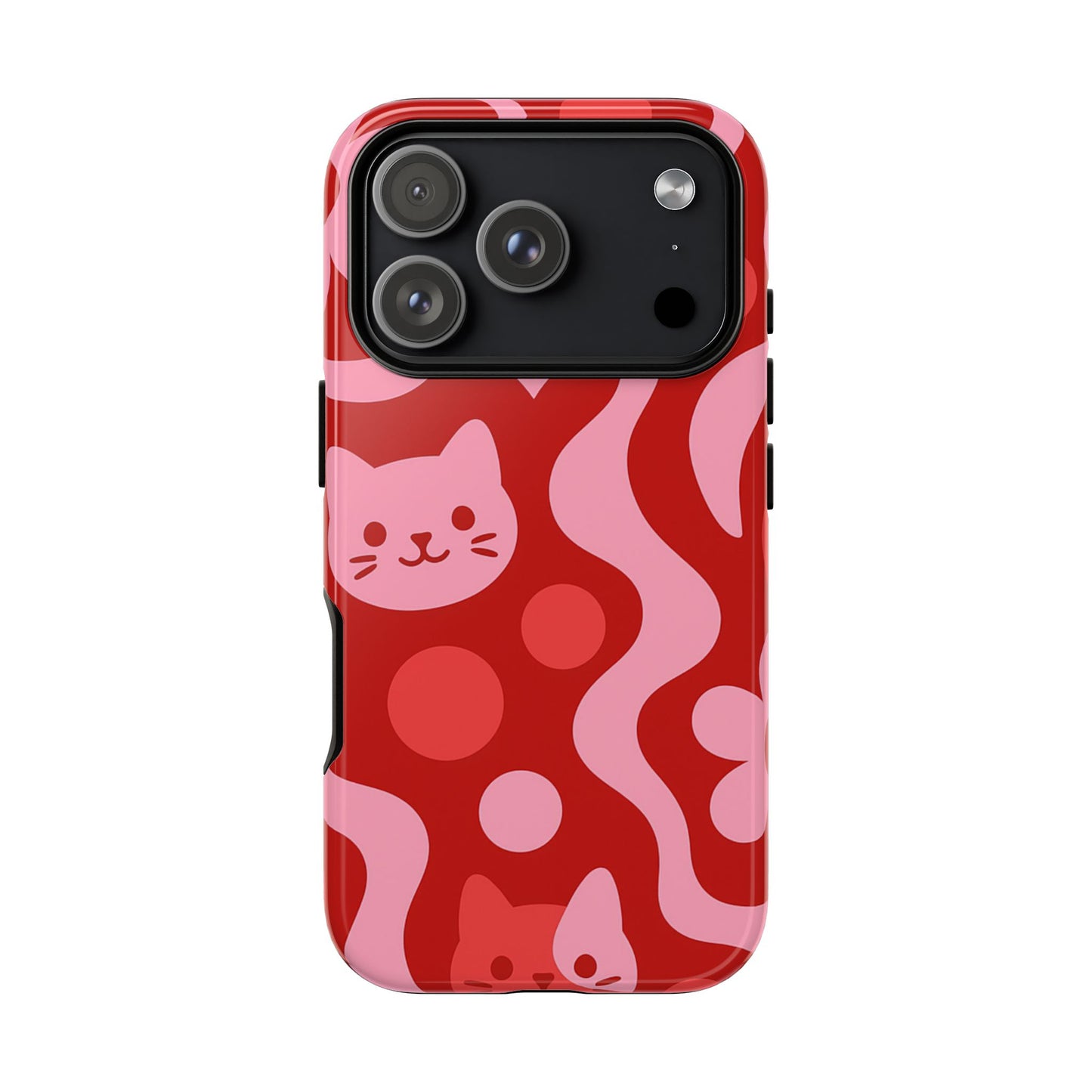 Phone Case - Vibrant Retro Cats Pattern in Red & Pink