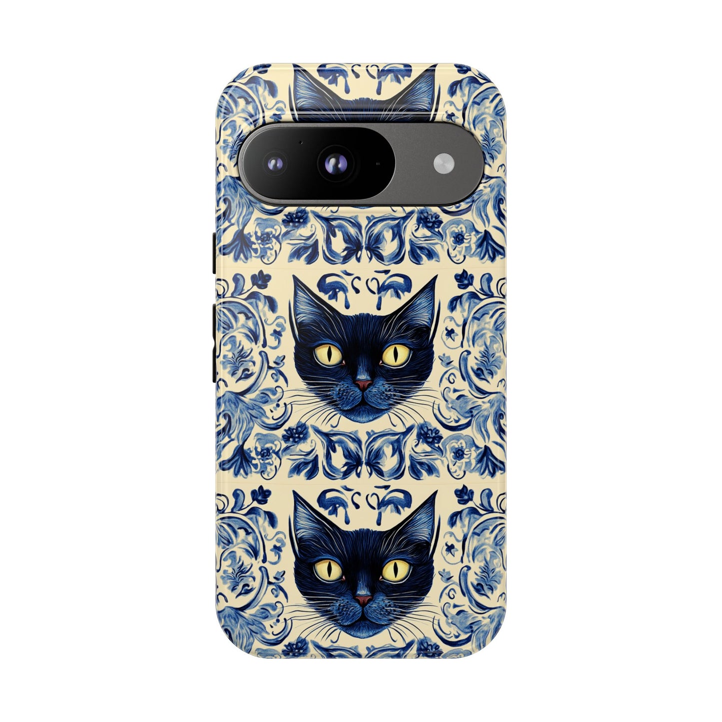 Tough Phone Case - Mediterranean Tile Motif With Blue Cats