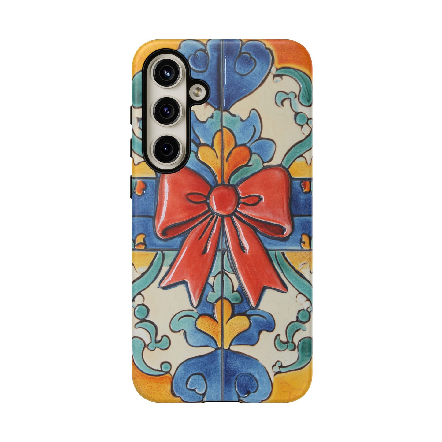 Colourful Ceramic Tile Design Phone Case With Red Bow