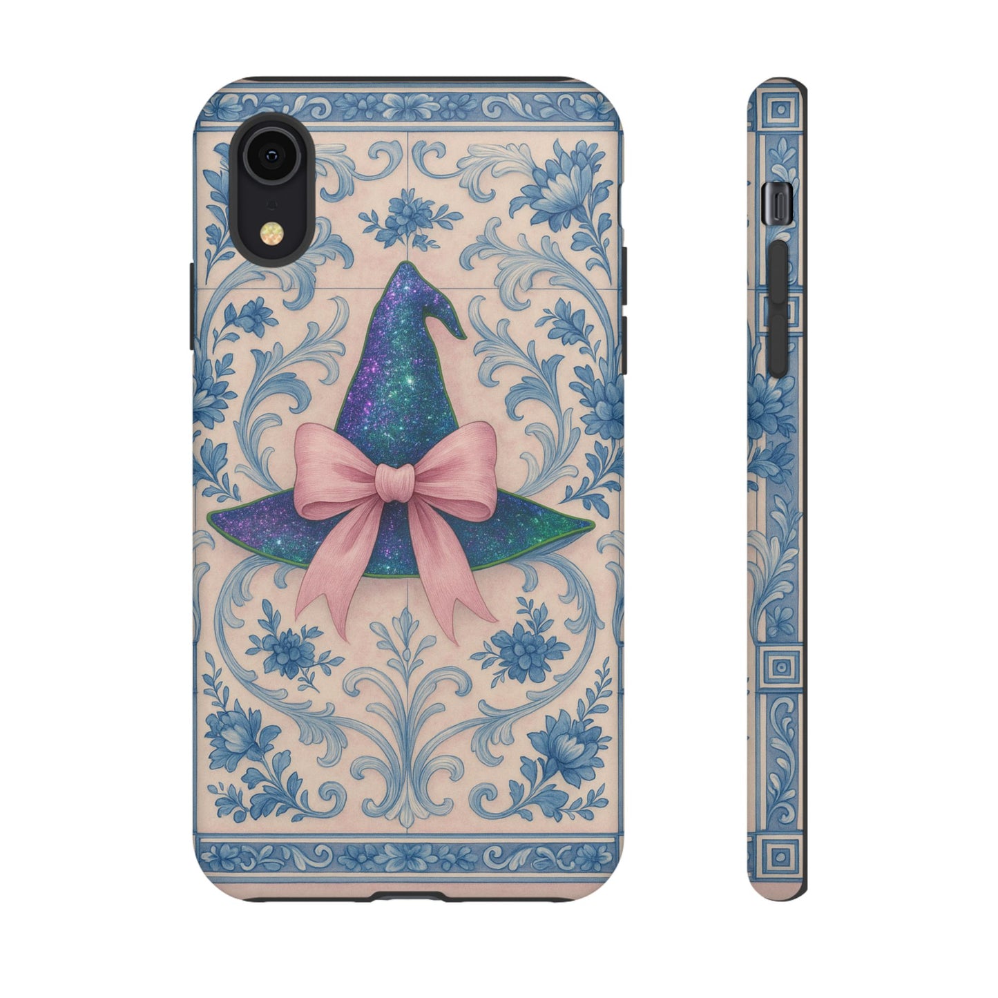 Phone Cases Witches Hat with Coquette Pink Bow in Azulejo Style