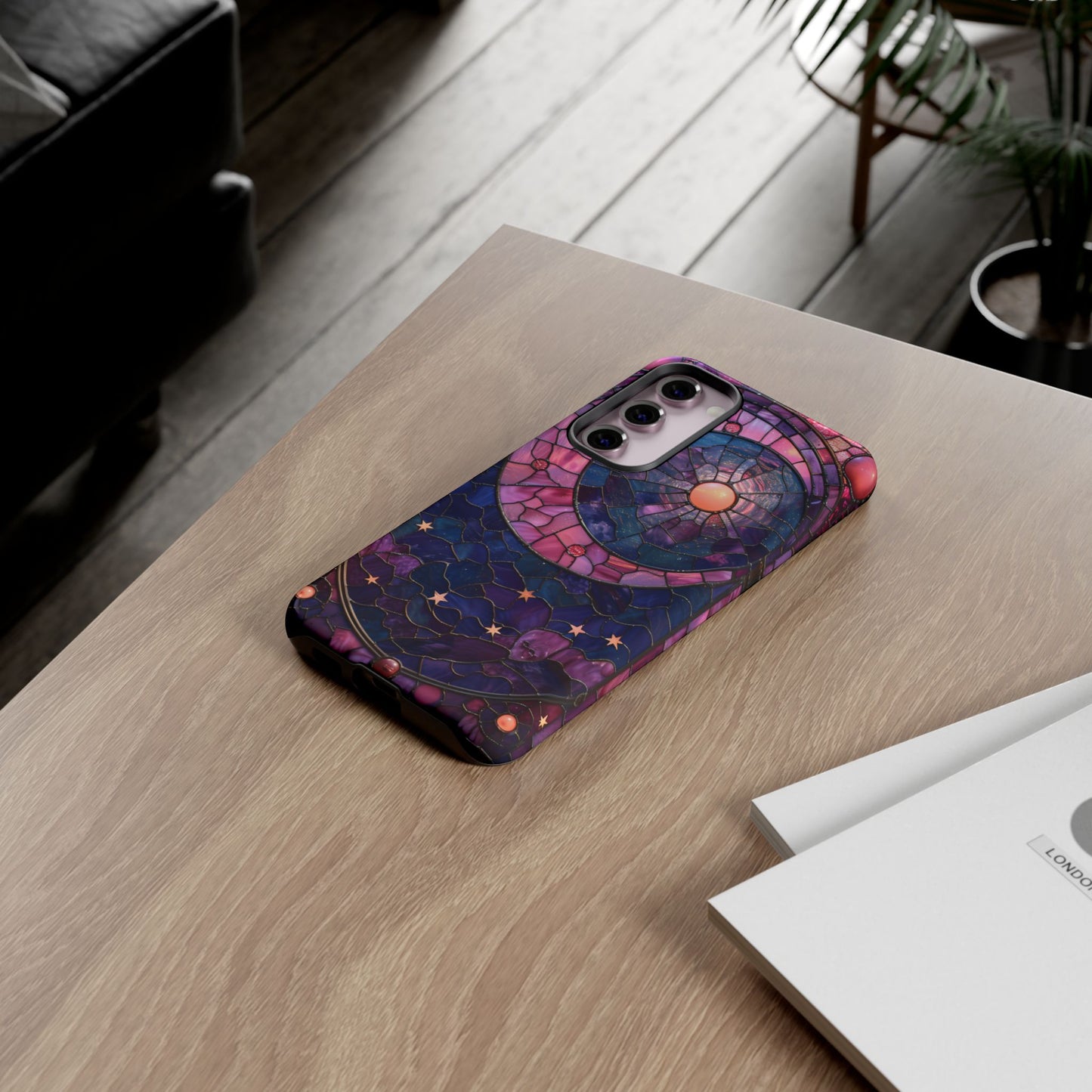 Pink Moon Tough Phone Cases in Stained Glass Design