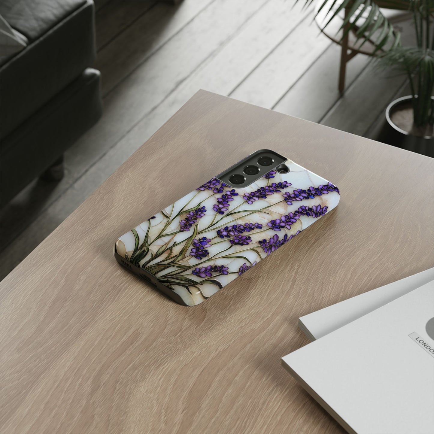 Floral Phone Case With Lavender in Stained Glass Motif