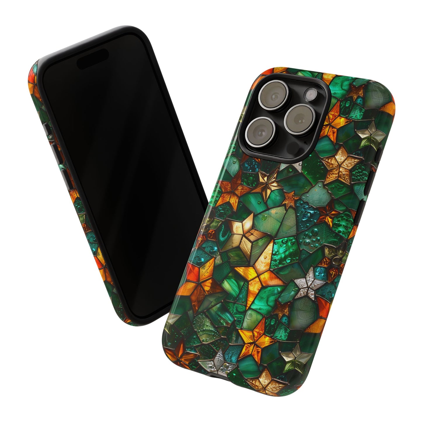 Green Stained Glass Phone Case With Gold Stars