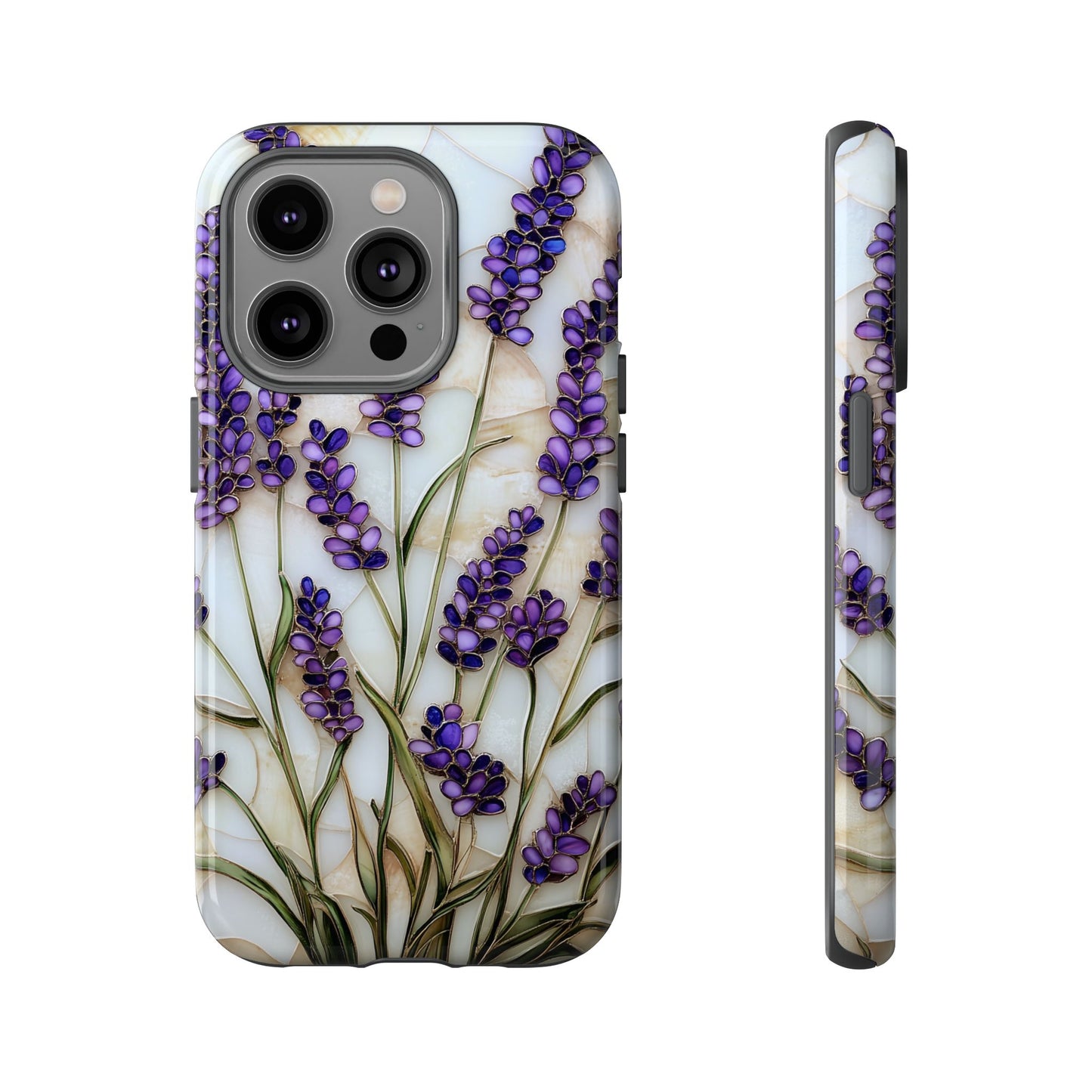 Floral Phone Case With Lavender in Stained Glass Motif