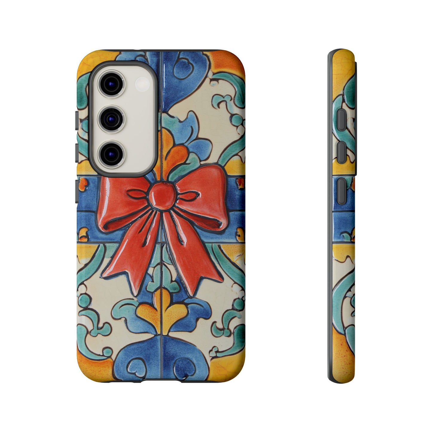 Colourful Ceramic Tile Design Phone Case With Red Bow