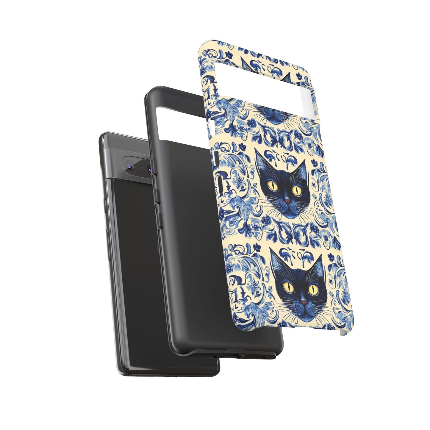 Tough Phone Case - Mediterranean Tile Motif With Blue Cats