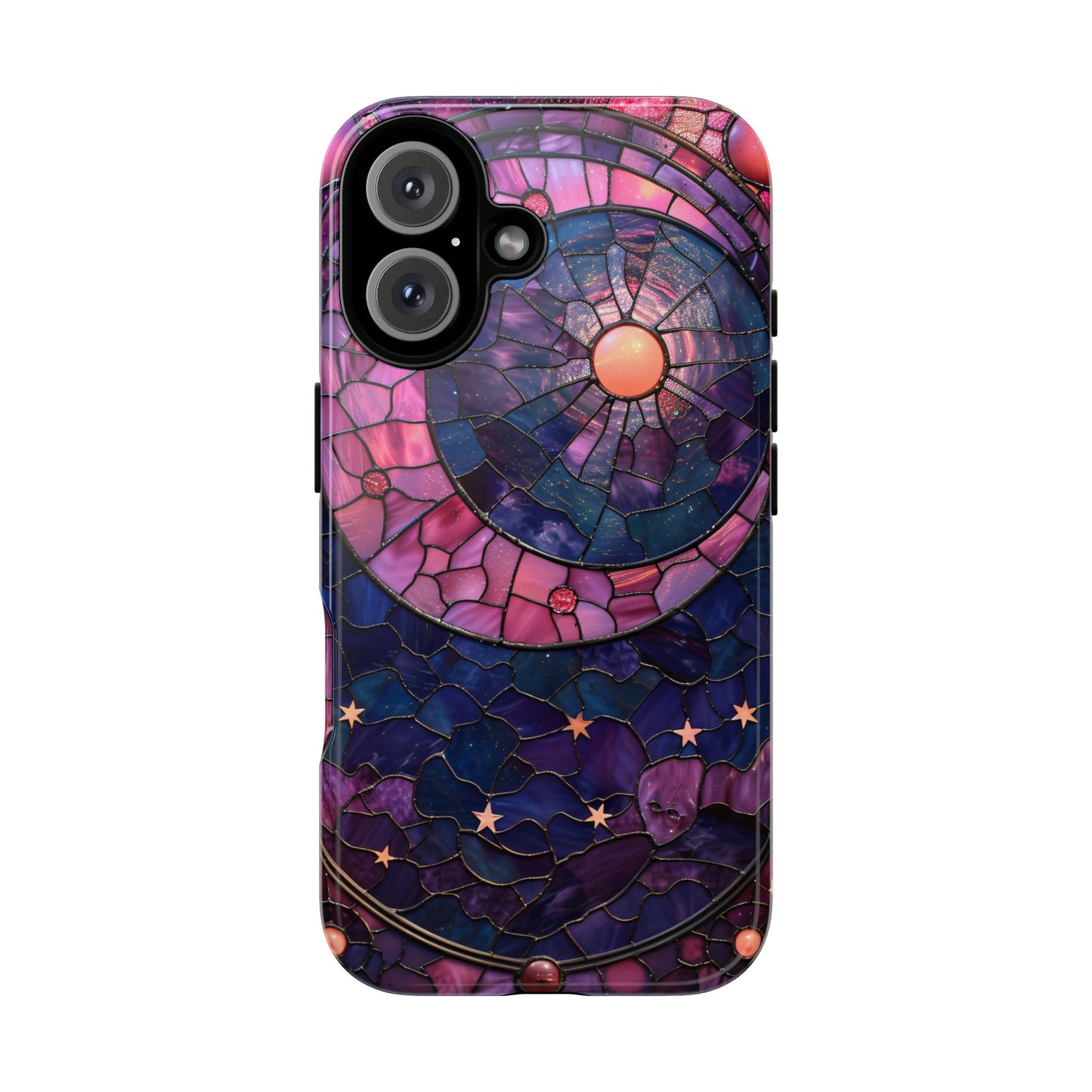 Pink Moon Tough Phone Cases in Stained Glass Design