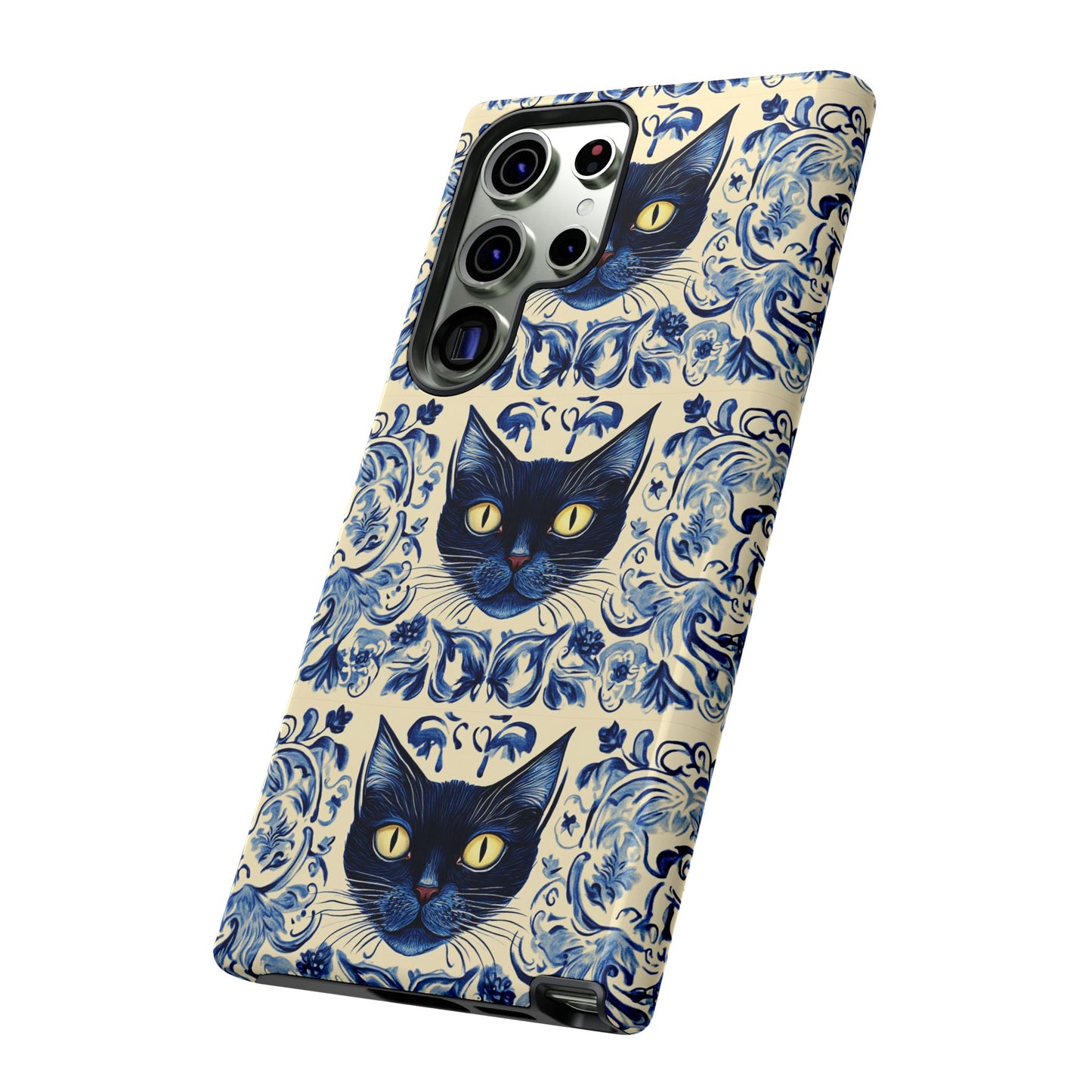 Tough Phone Case - Mediterranean Tile Motif With Blue Cats