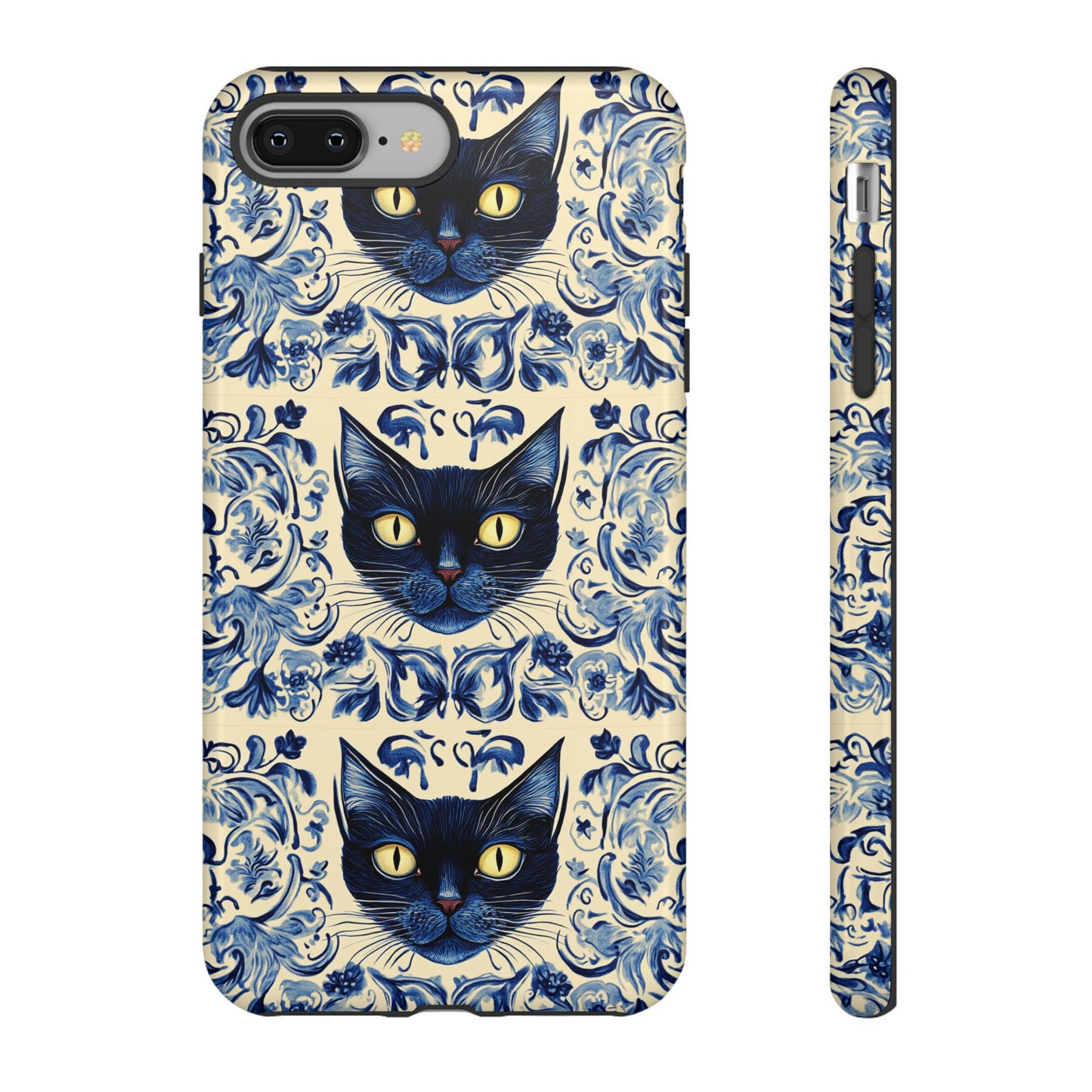 Tough Phone Case - Mediterranean Tile Motif With Blue Cats