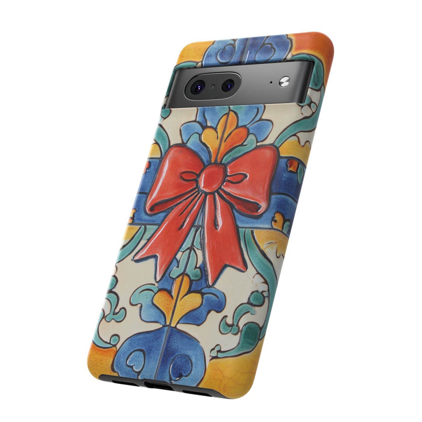 Colourful Ceramic Tile Design Phone Case With Red Bow