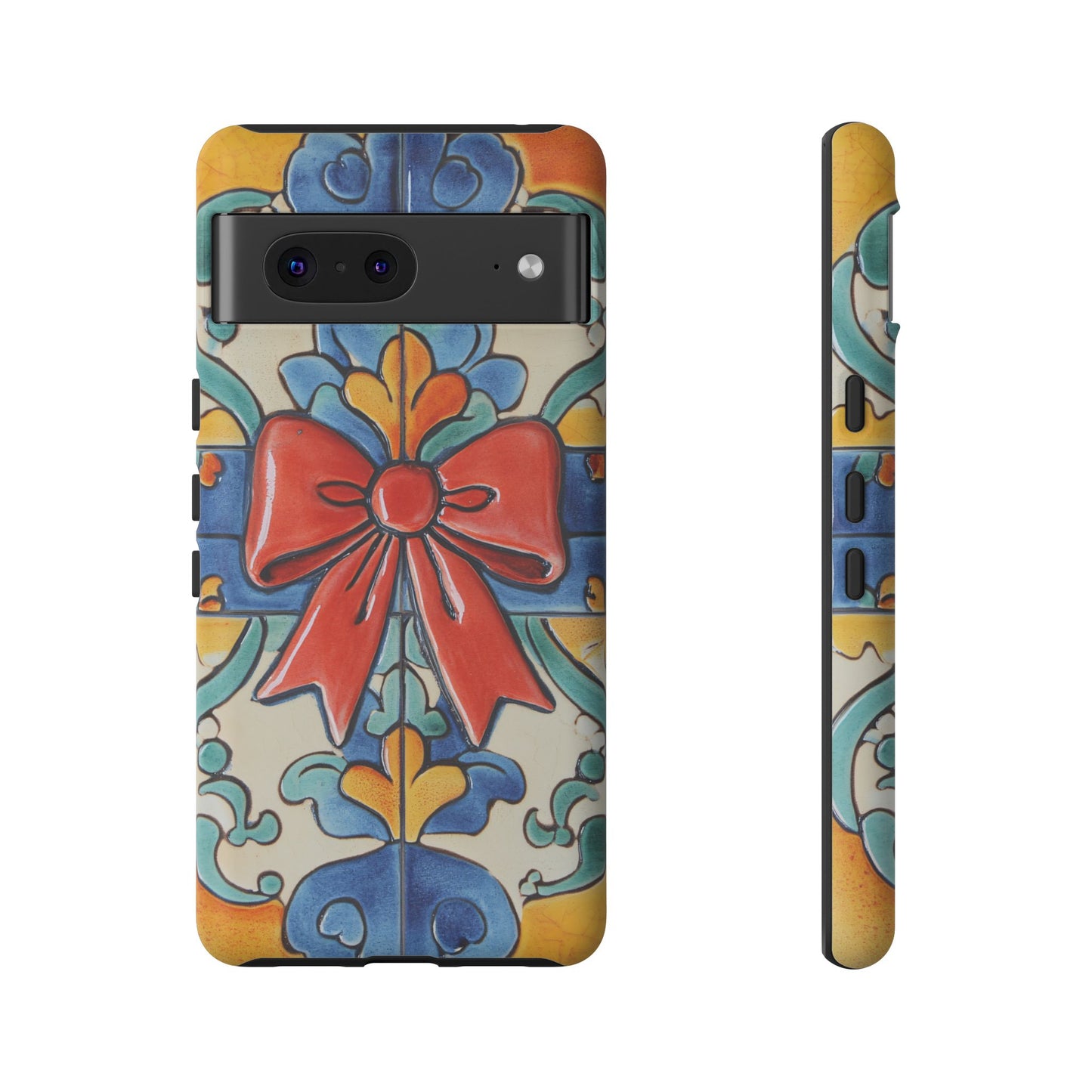 Colourful Ceramic Tile Design Phone Case With Red Bow
