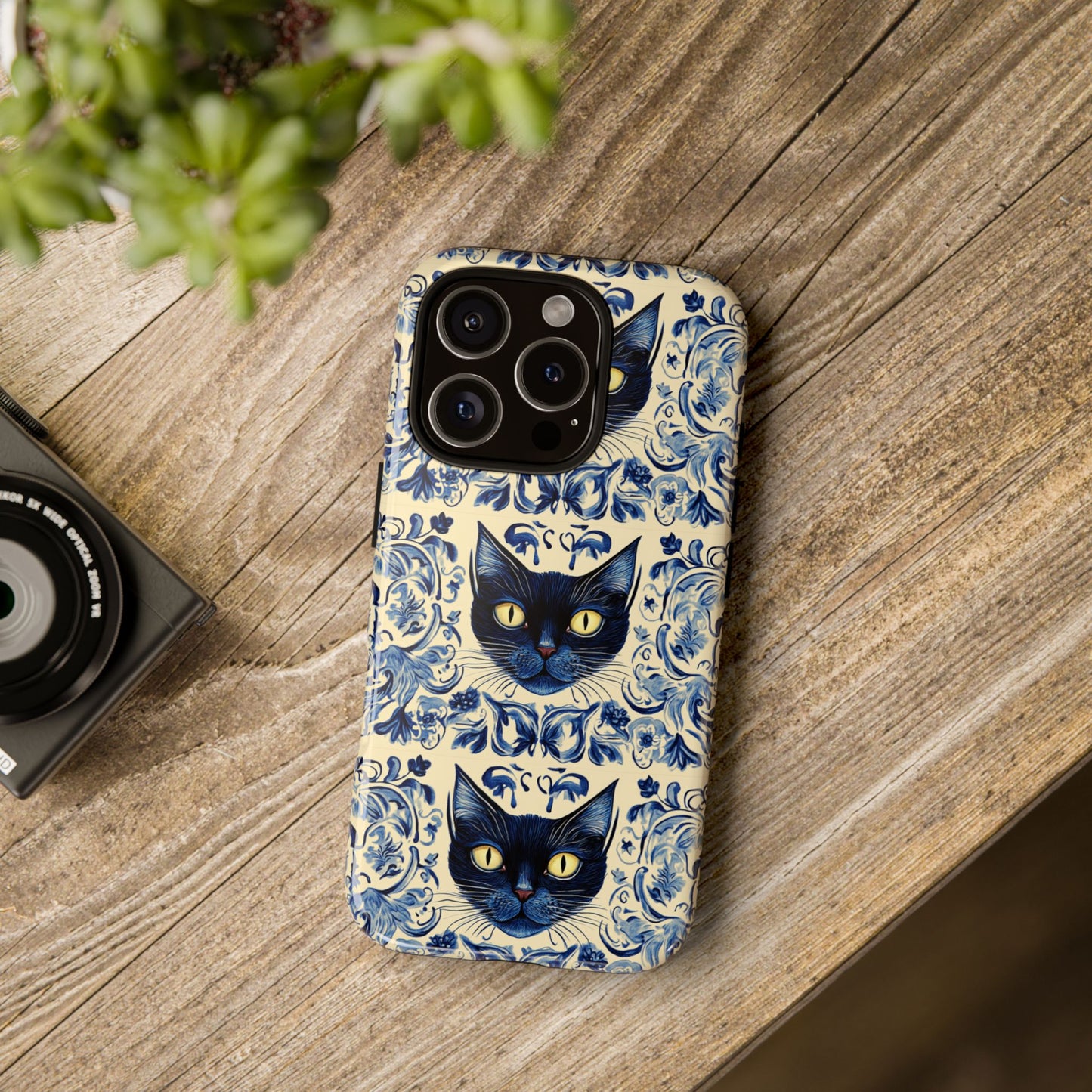 Tough Phone Case - Mediterranean Tile Motif With Blue Cats
