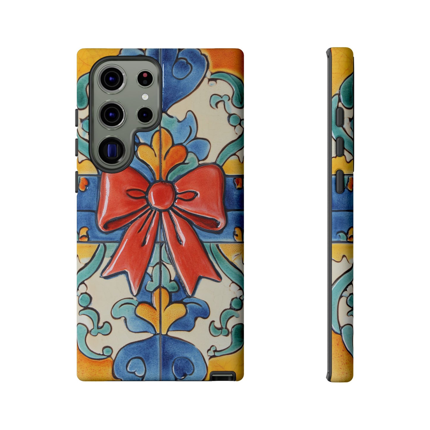 Colourful Ceramic Tile Design Phone Case With Red Bow