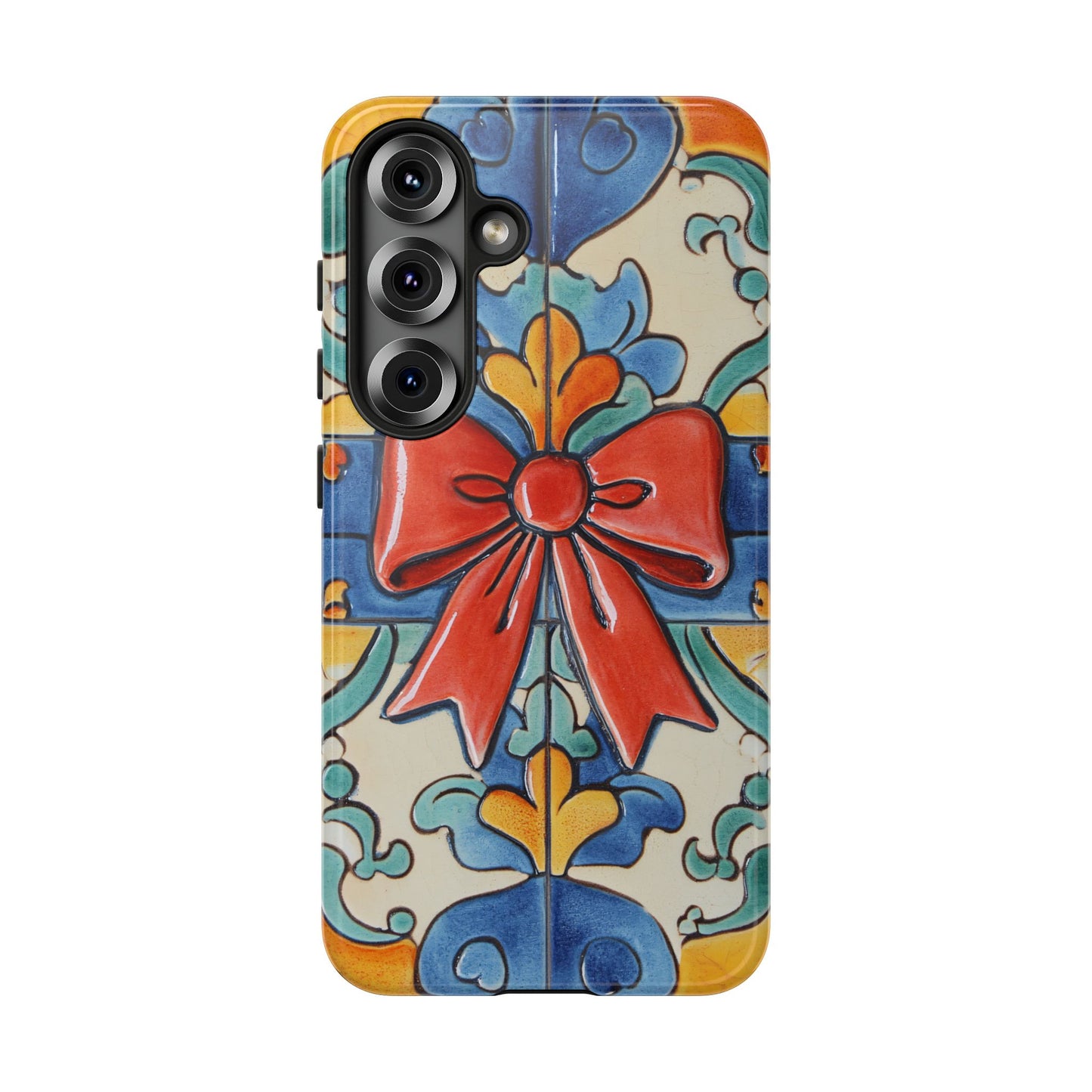 Colourful Ceramic Tile Design Phone Case With Red Bow