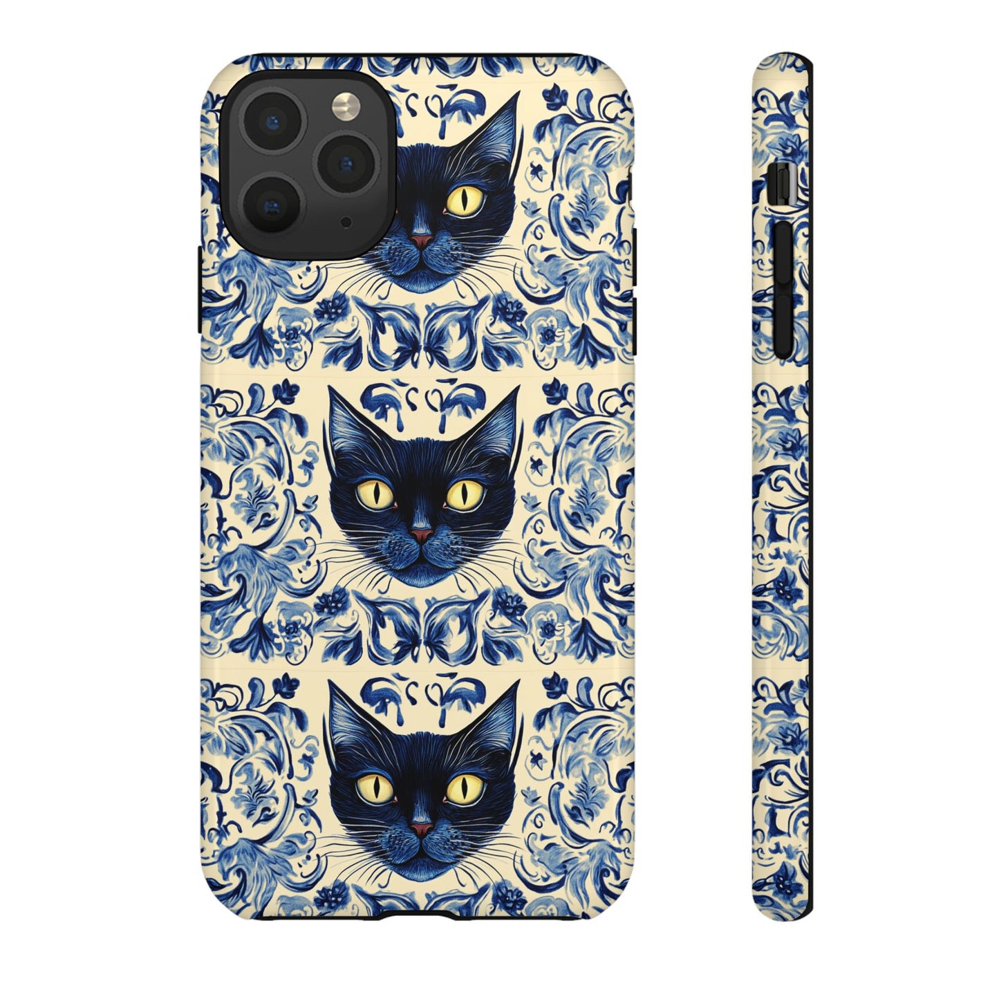 Tough Phone Case - Mediterranean Tile Motif With Blue Cats