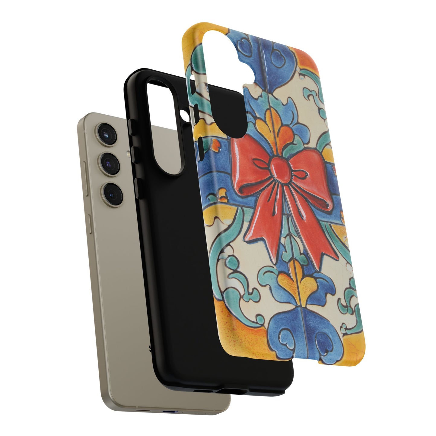 Colourful Ceramic Tile Design Phone Case With Red Bow