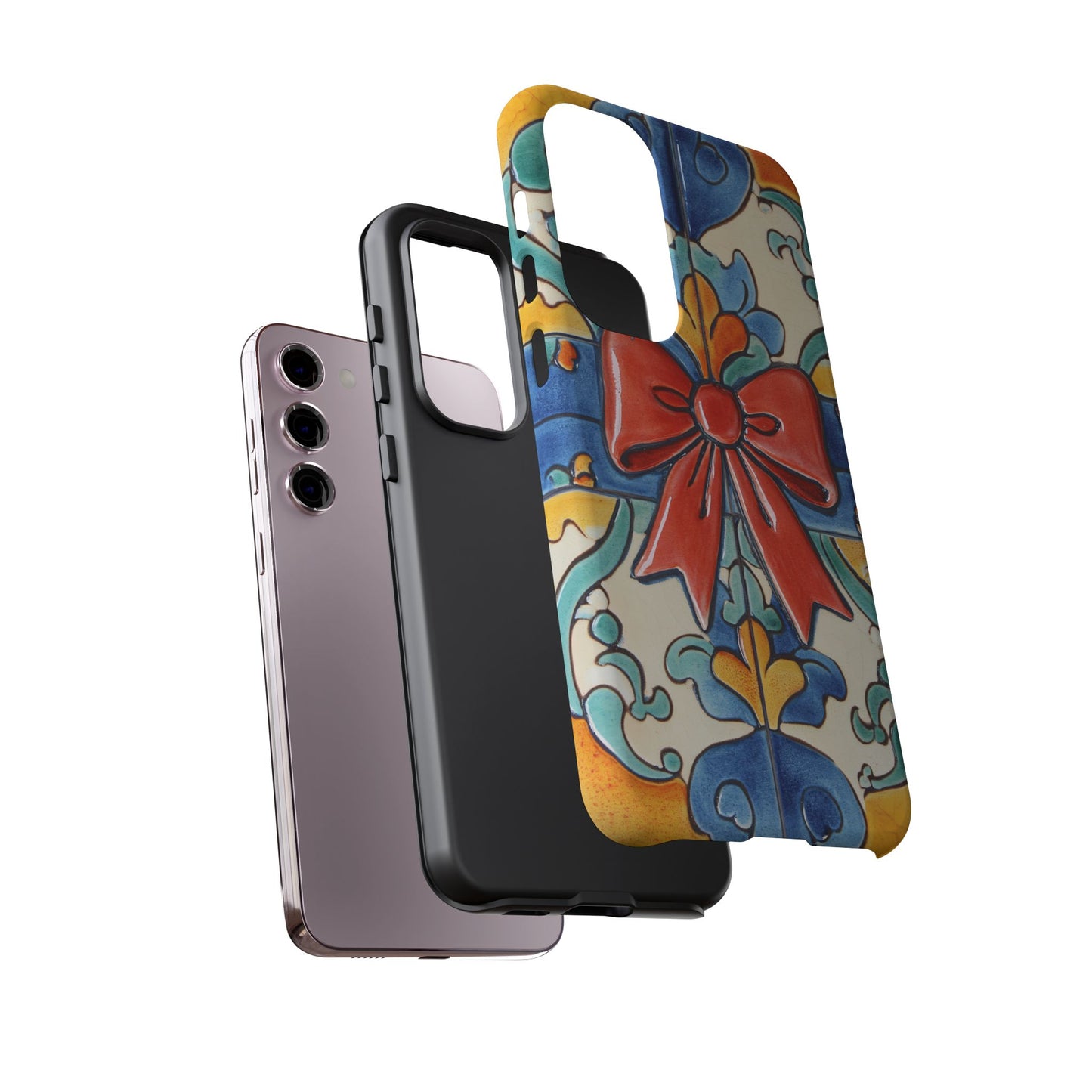 Colourful Ceramic Tile Design Phone Case With Red Bow