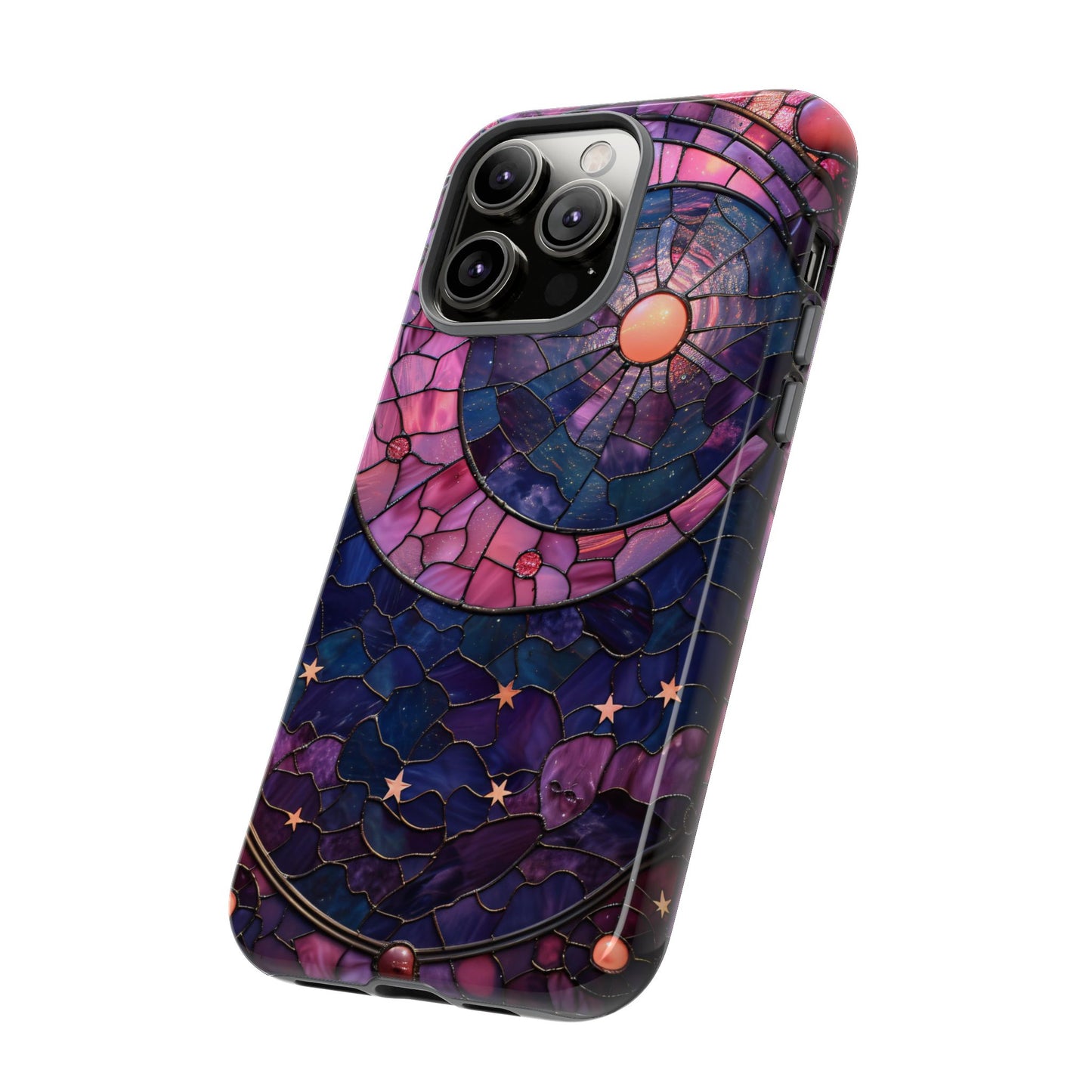 Pink Moon Tough Phone Cases in Stained Glass Design