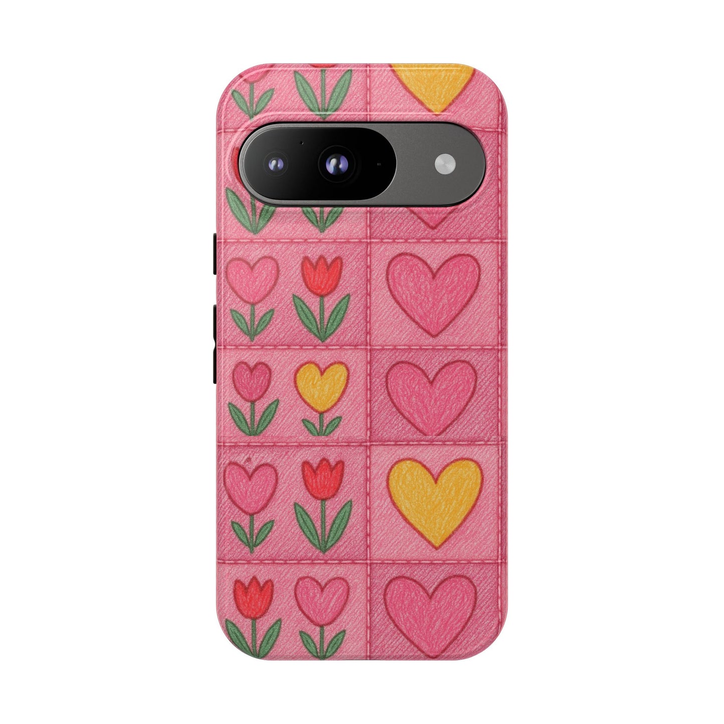 Phone Case - Pink Jean With Hearts & Tulip Flowers Tough Case